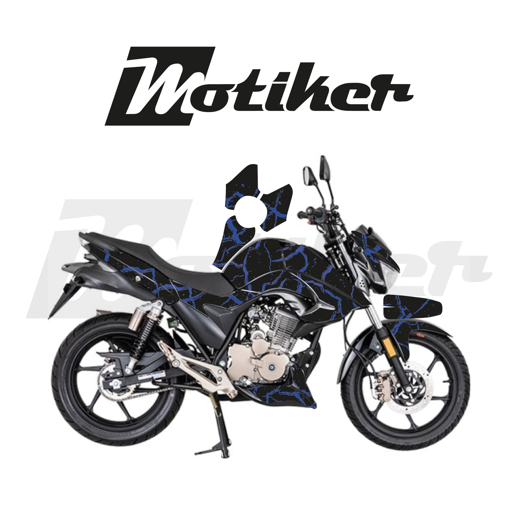 Mondial Drift L Mavi Şimşek Tasarımı Parçalı Kaplama Sticker Etiket Modeli