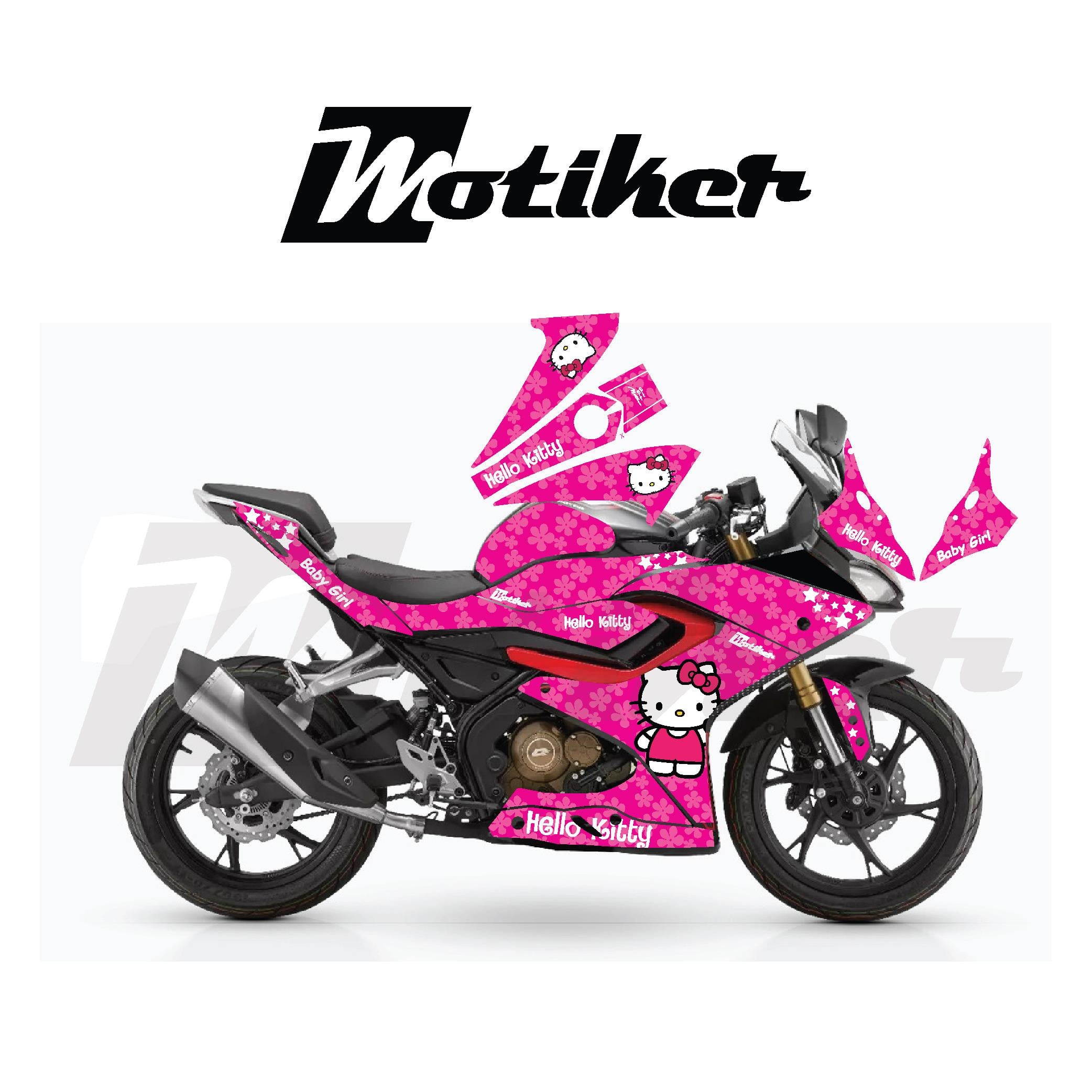 RKS SRK125R Pembe Hello Kitty Parçalı Kaplama Tasarımı Sticker Etiket Modeli
