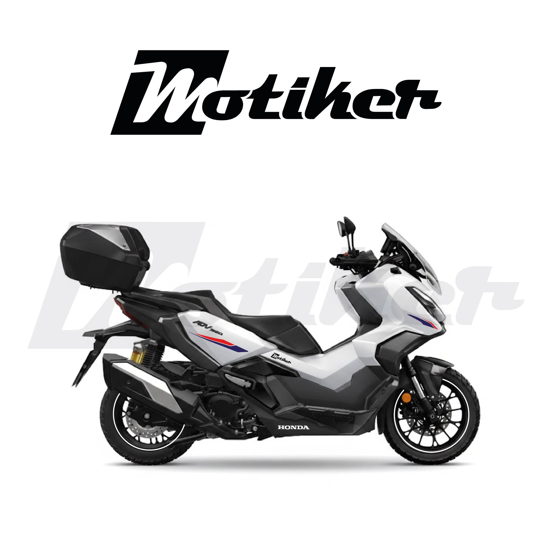 Honda ADV 350 Yan Kırmızı Lacivert Yan Grenajlar Ve Jant Sticker Tasarımı Detay Modeli