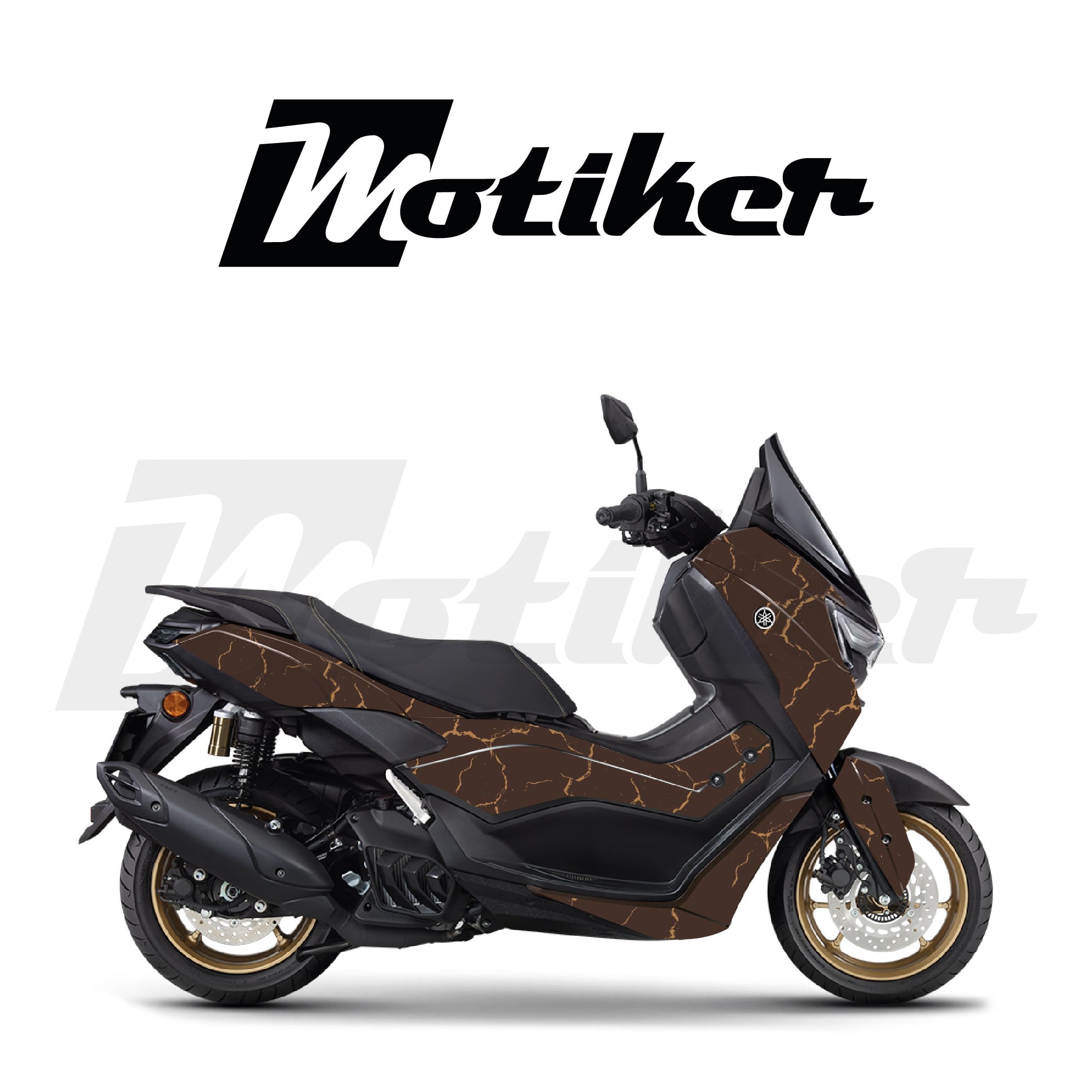 YAMAHA N-MAX Metalik Kahverengi Zemin Şimşek Desen Parçalı Kaplama Sticker Etiket Modeli