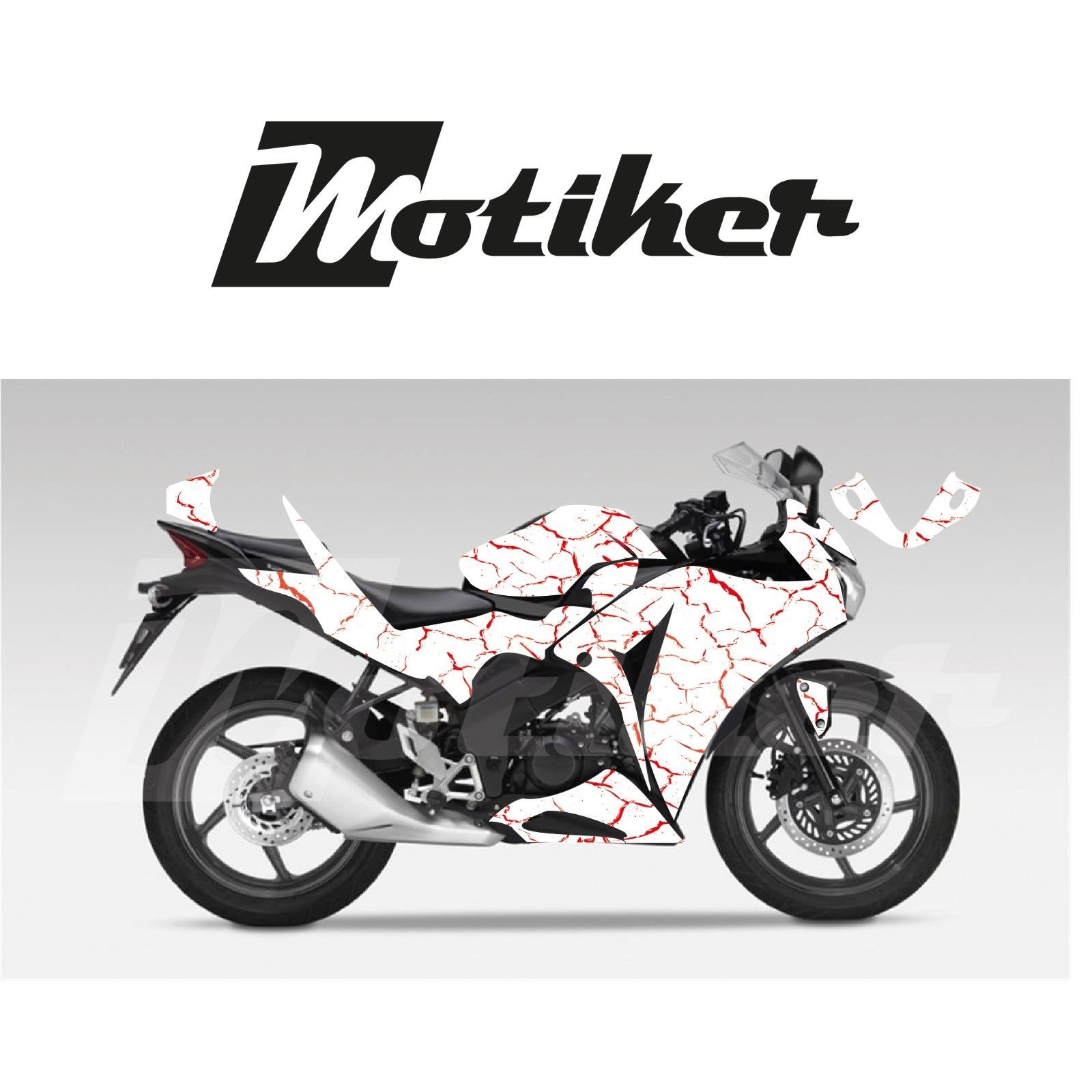 Honda CBR 125R Beyaz Zemin Üstüne Kırmızı Şimşek Desen Tasarım Sticker Etiket Modeli