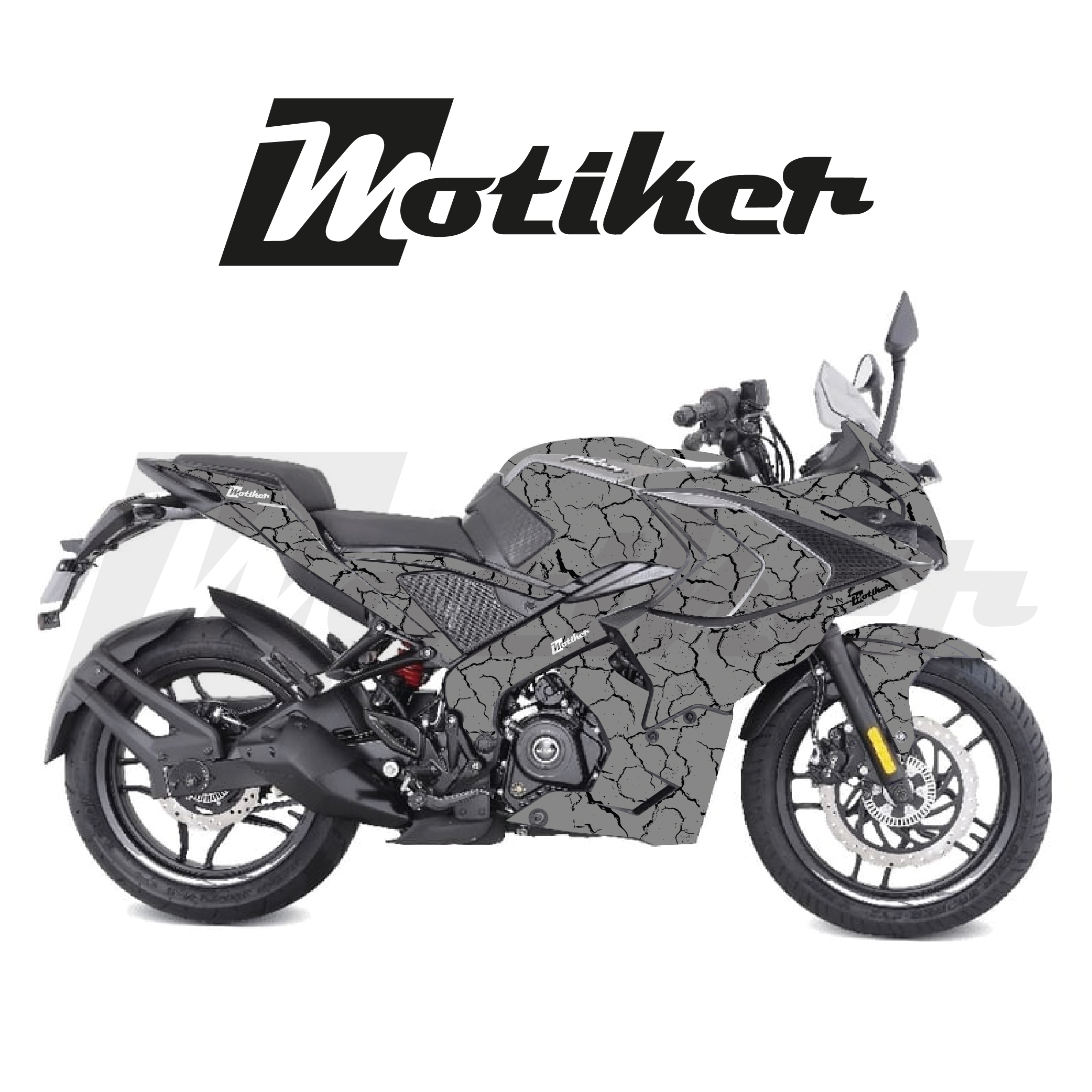 BAJAJ Pulsar RS200 Gri Zemin Üstüne Siyah Şimşek Tasarımı Sticker Etiket Modeli