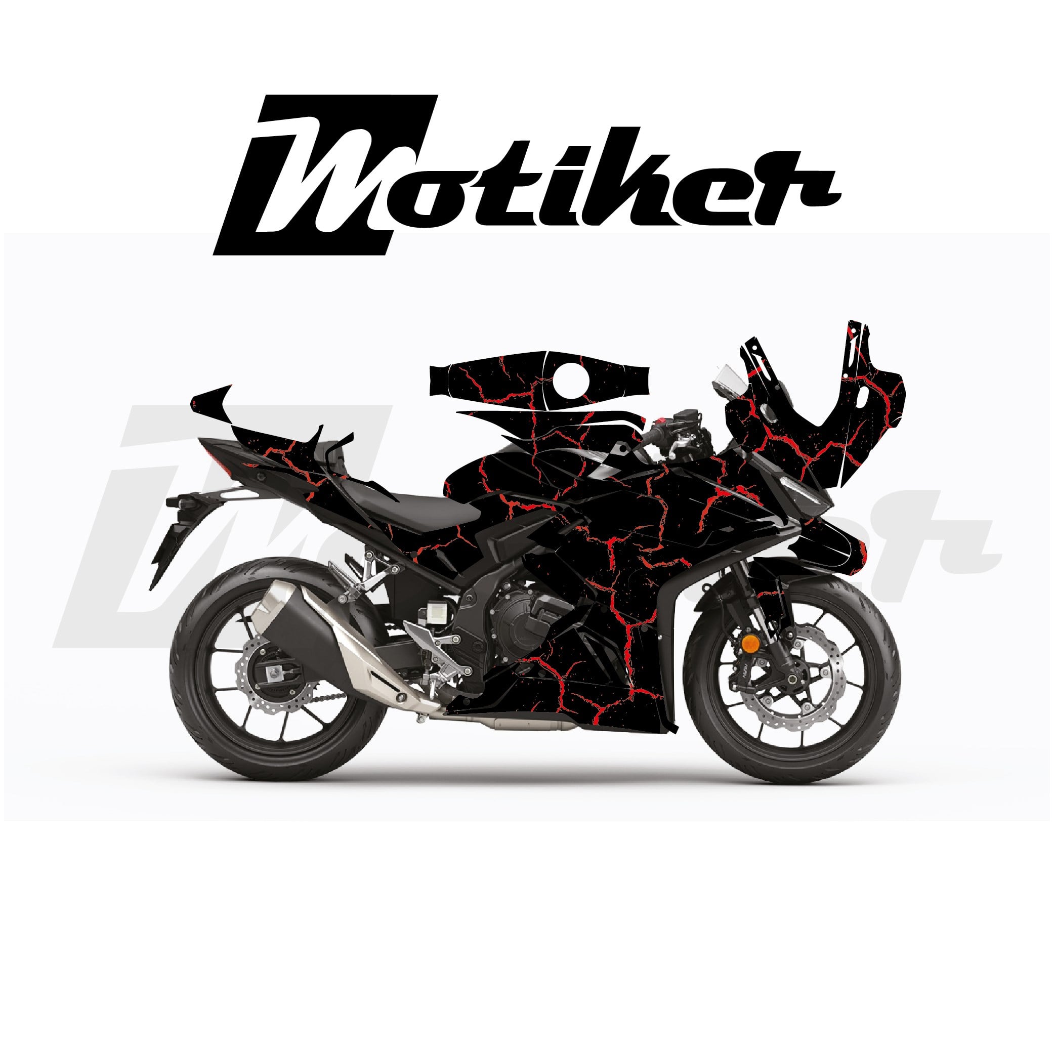 Honda CBR500R Siyah Zemin Üstüne Şimşek Desen Parçalı Sticker Etiket Modelleri