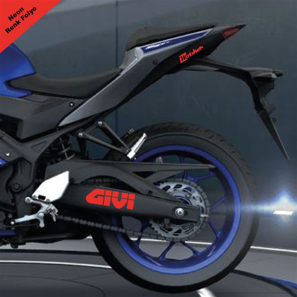 Givi Yazılı Neon Kırmızı Arka Maşa Sticker Etiket Modeli