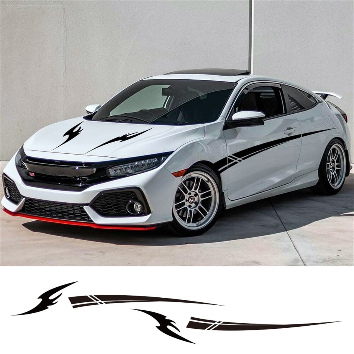 Honda Civic Ön Kaput Ve Yan Kapı Rüzgar Detaylı Sticker Etiket 