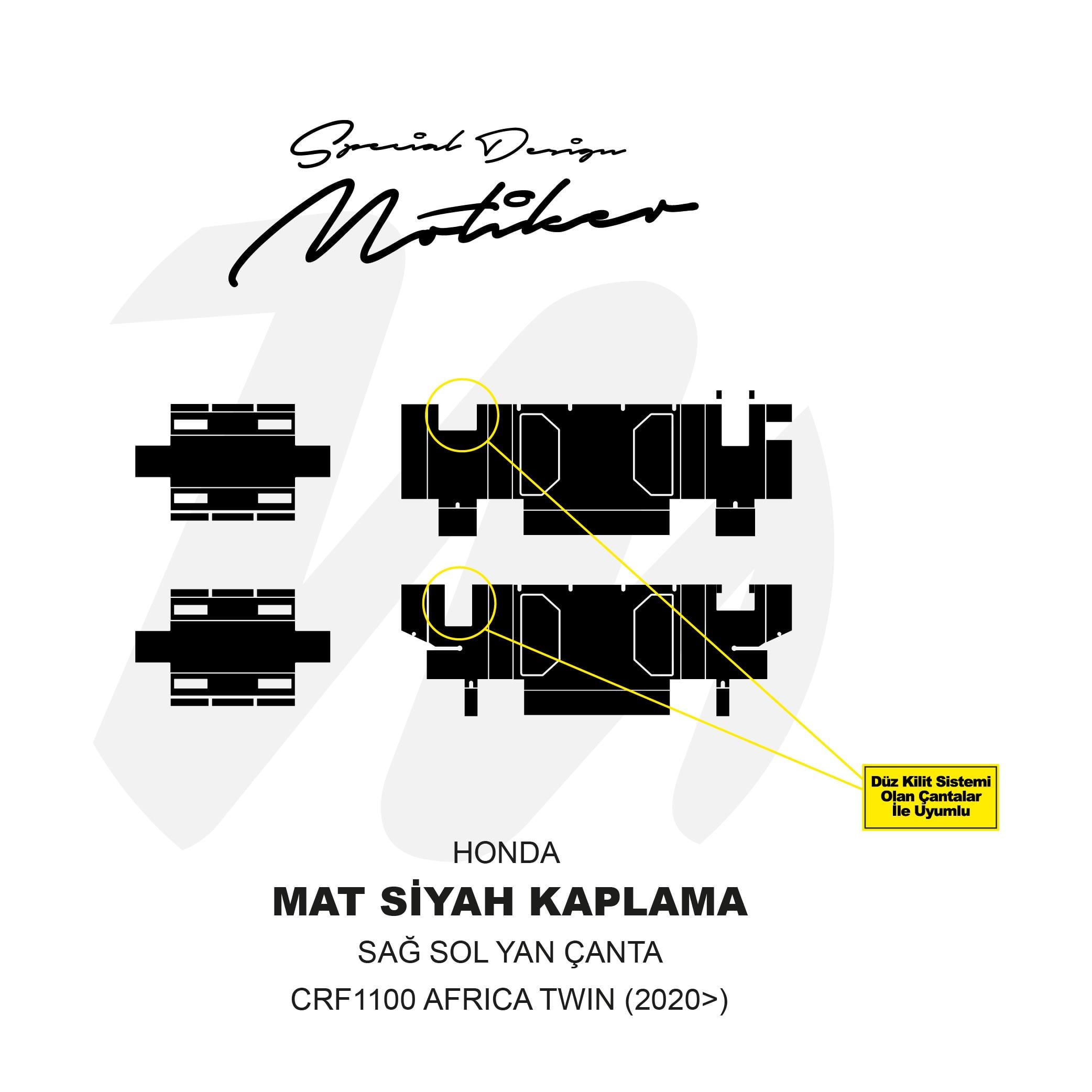 ADVENTURERHonda CRF1100 2020 33-37 LT Sağ Sol Yan Çanta Mat Siyah Kaplama Sticker Etiket Modeli