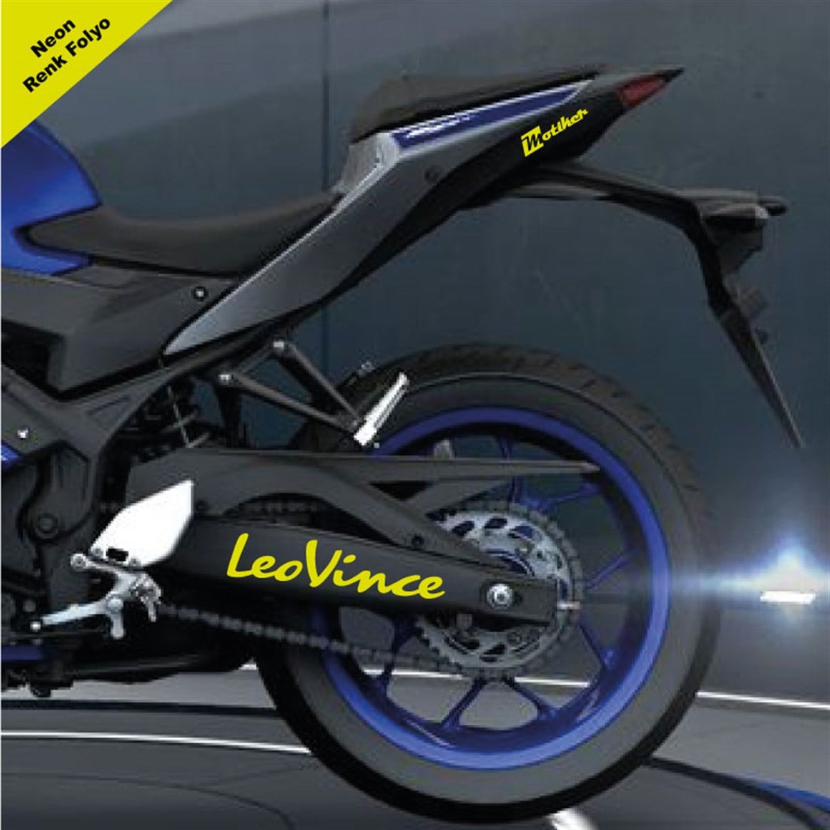 LeoVince Yazılı Neon Sarı Arka Maşa Sticker Etiket Modeli