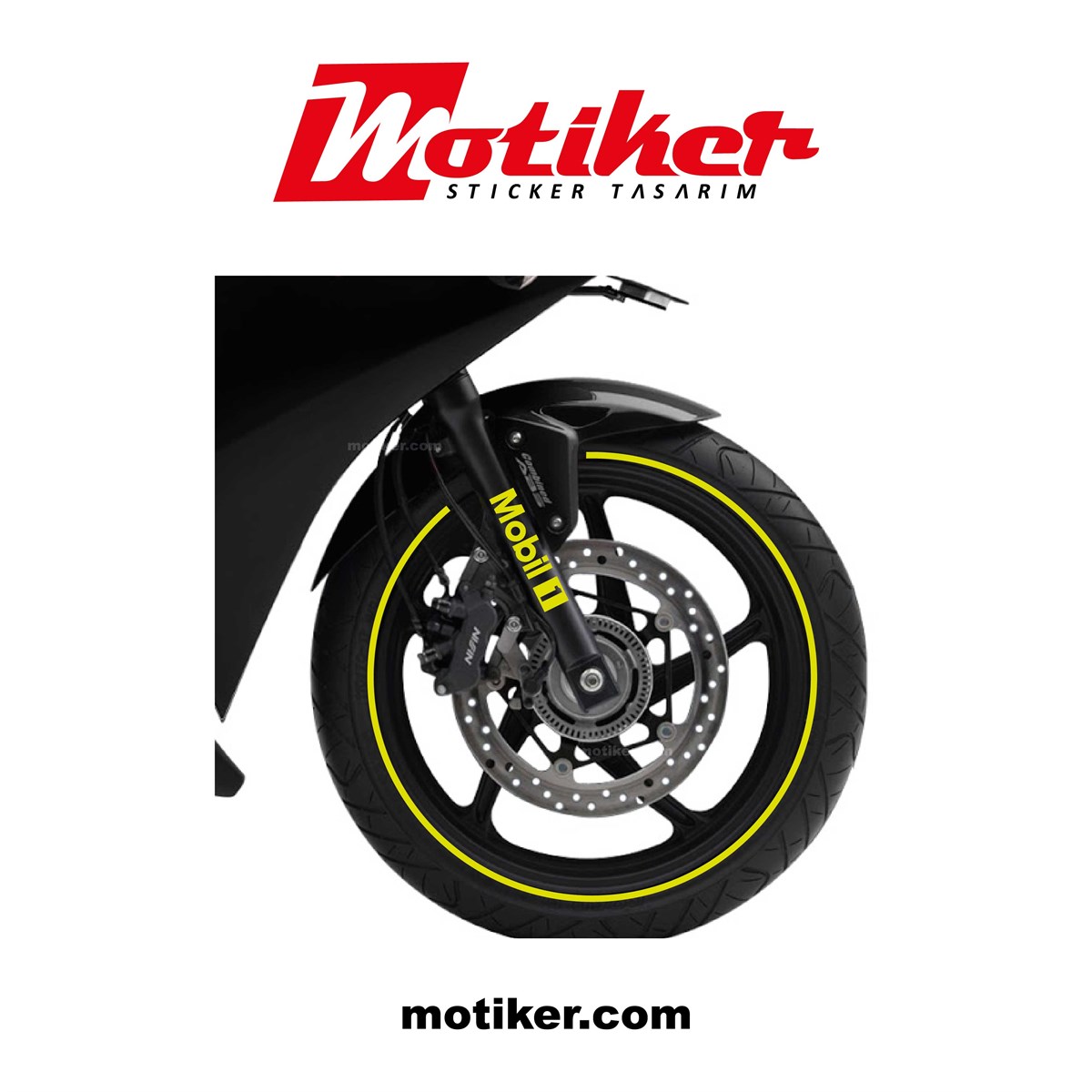 Mobil 1 Motosiklet Amortisör Neon Sarı Sticker  Etiket 