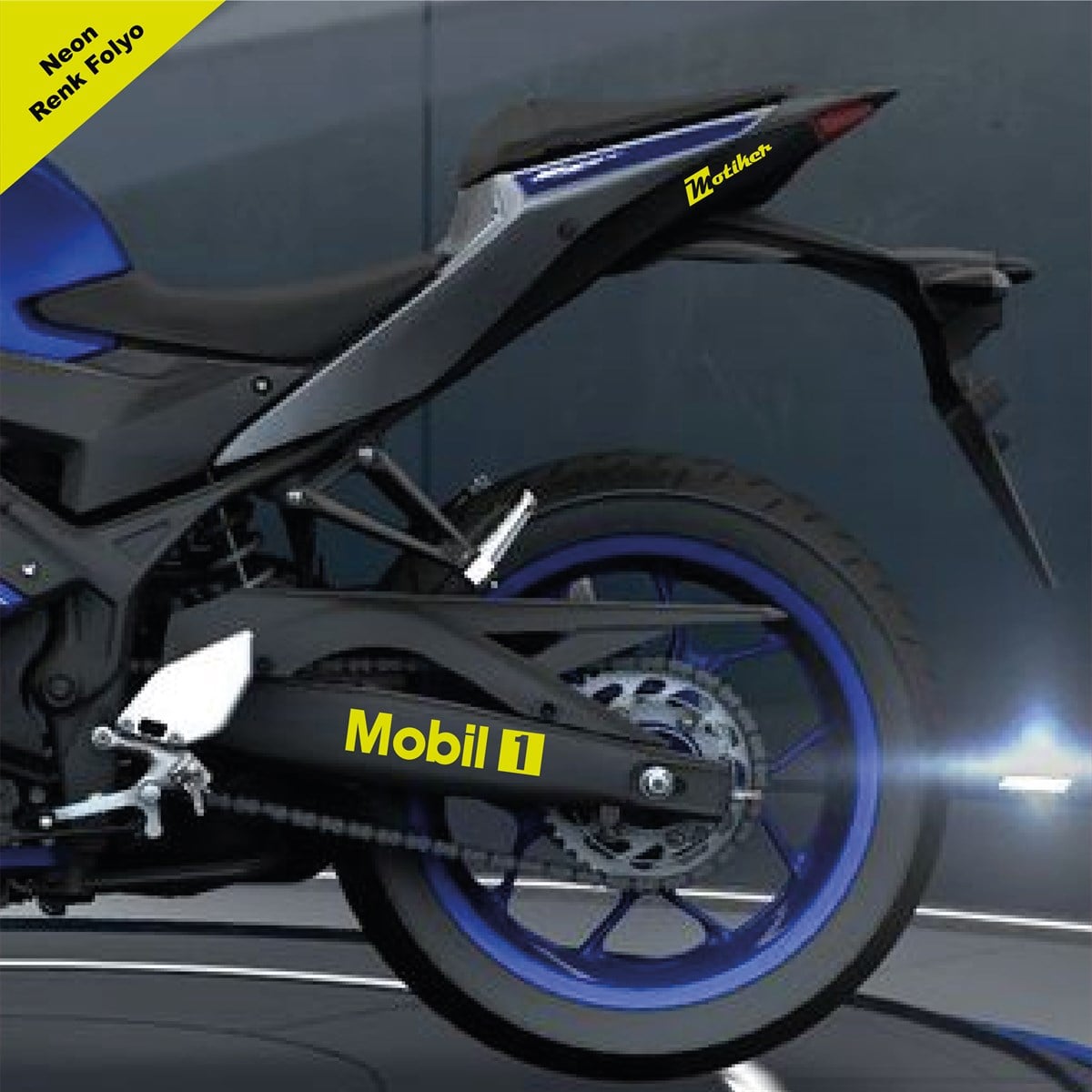 Mobil 1 Yazılı Neon Sarı Arka Maşa Sticker Etiket Modeli