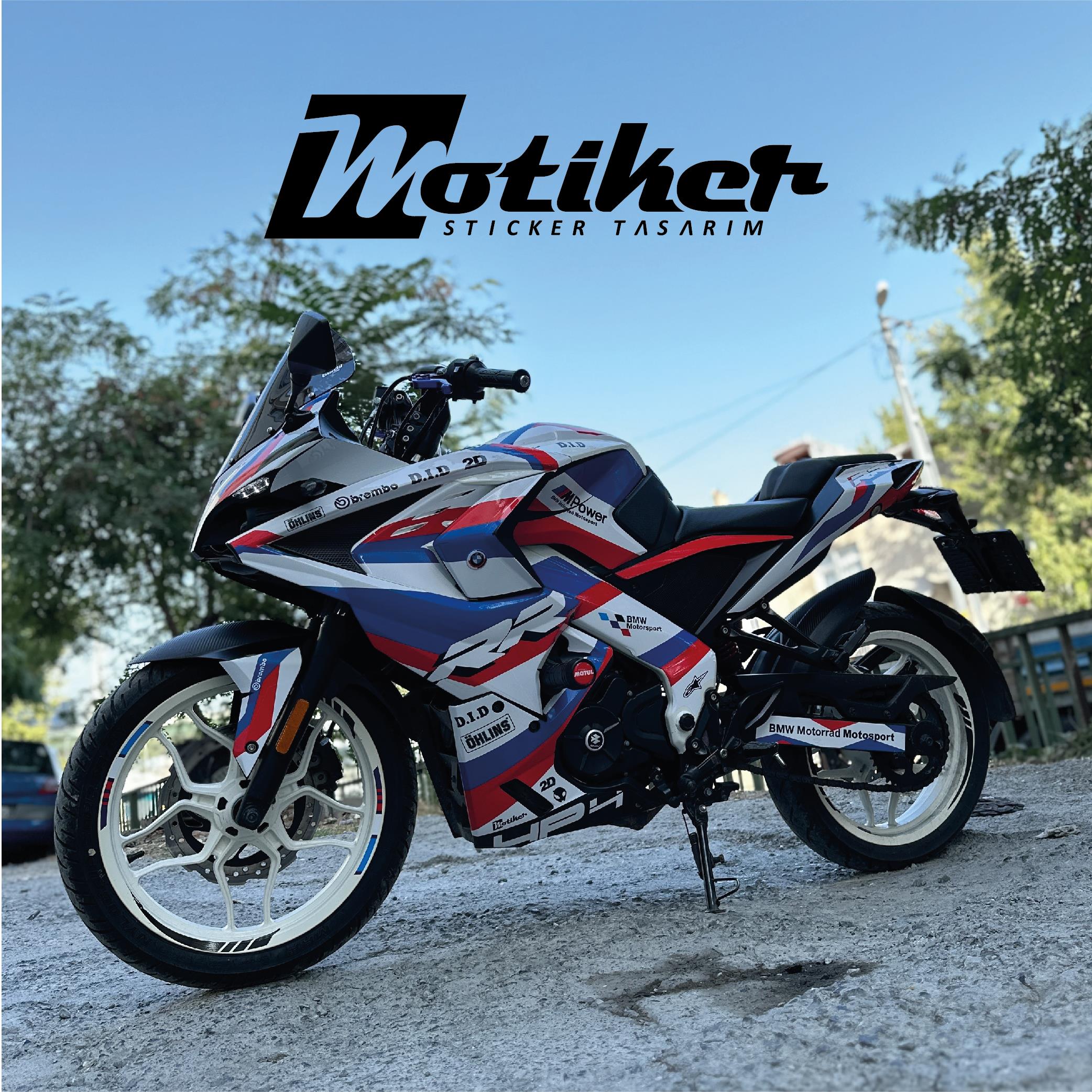 Motiker Bajaj BMW Mavi Kırmızı Sticker Etiket Modeli