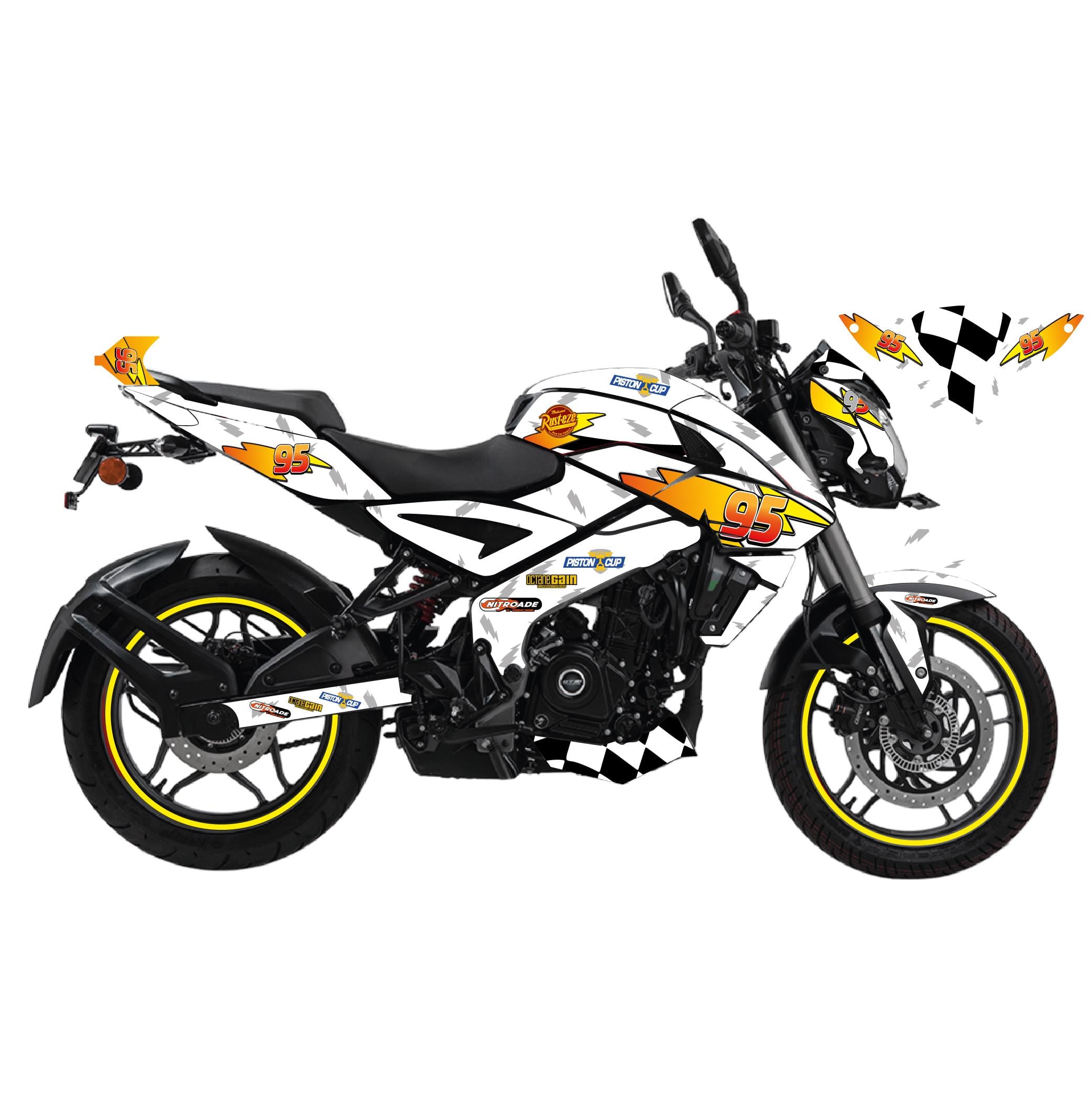 PULSAR NS 200Motiker BAJAJ NS200 McQueen Beyaz Sticker Parçalı Motosiklet Kaplama Etiket Modeli