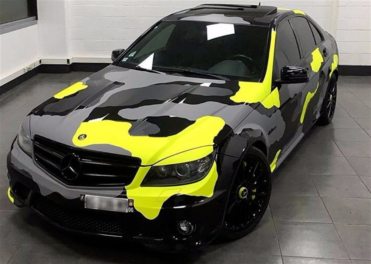 Neon Sarı Kamuflaj Araba Kaplama