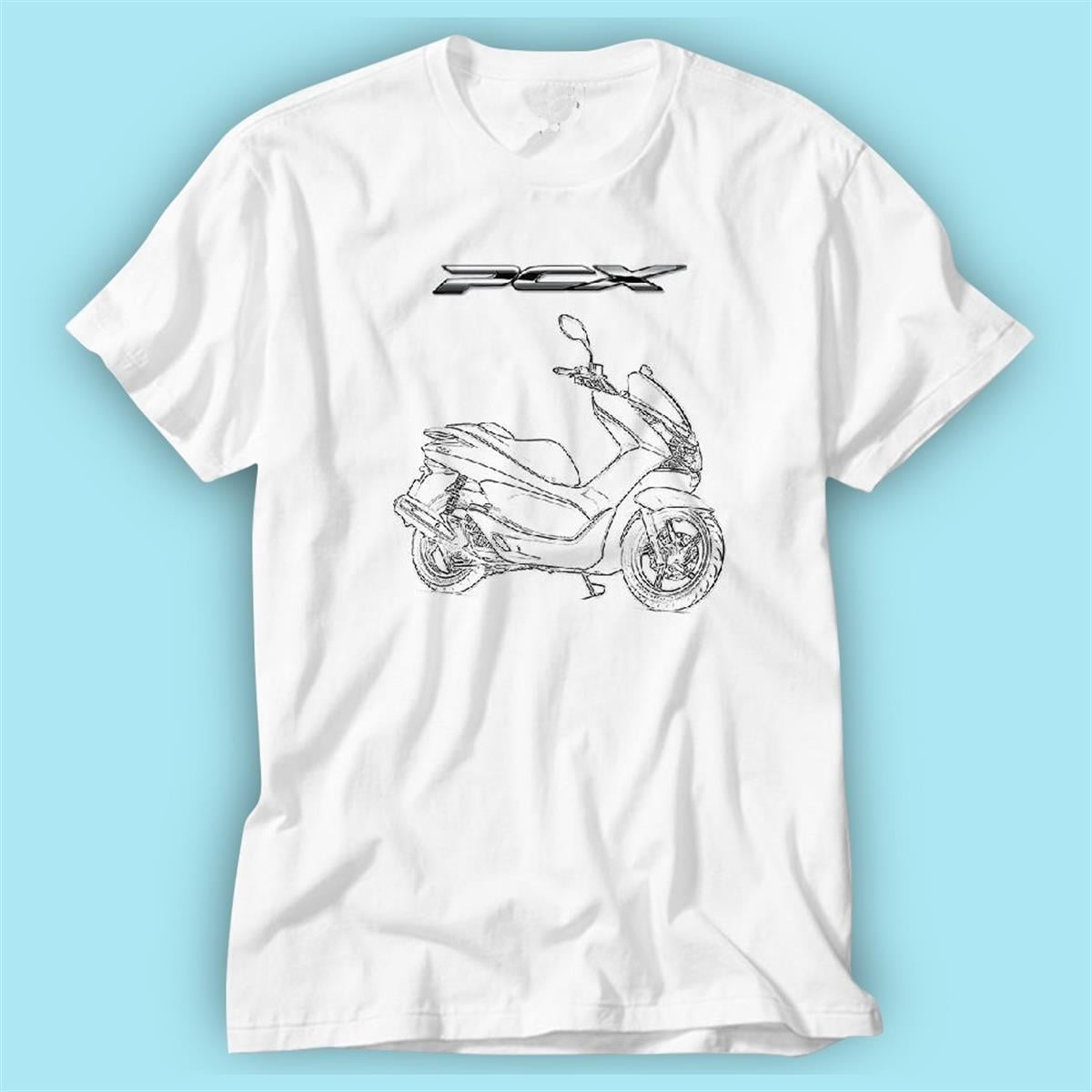PCX Motor Beyaz Baskılı Tshirt Modeli