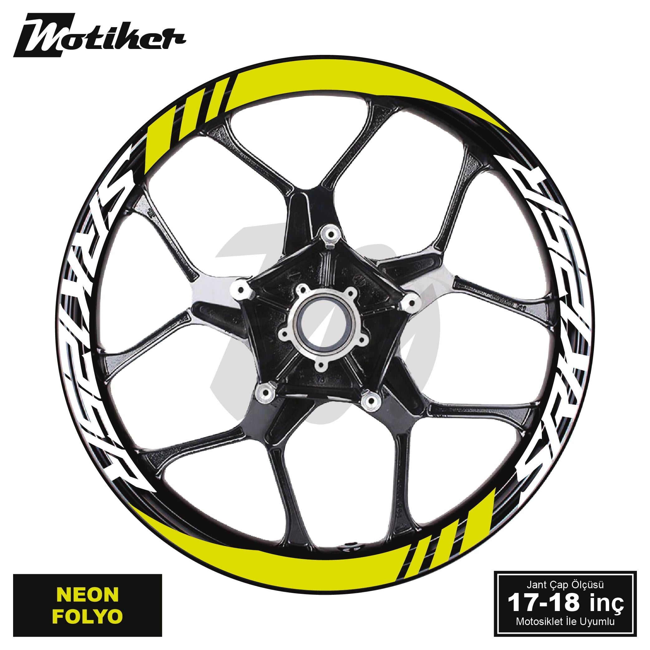 RKSRKS QJMOTOR SRK125R Geniş Jant Sticker Modeli 16'lı Neon Sarı Beyaz