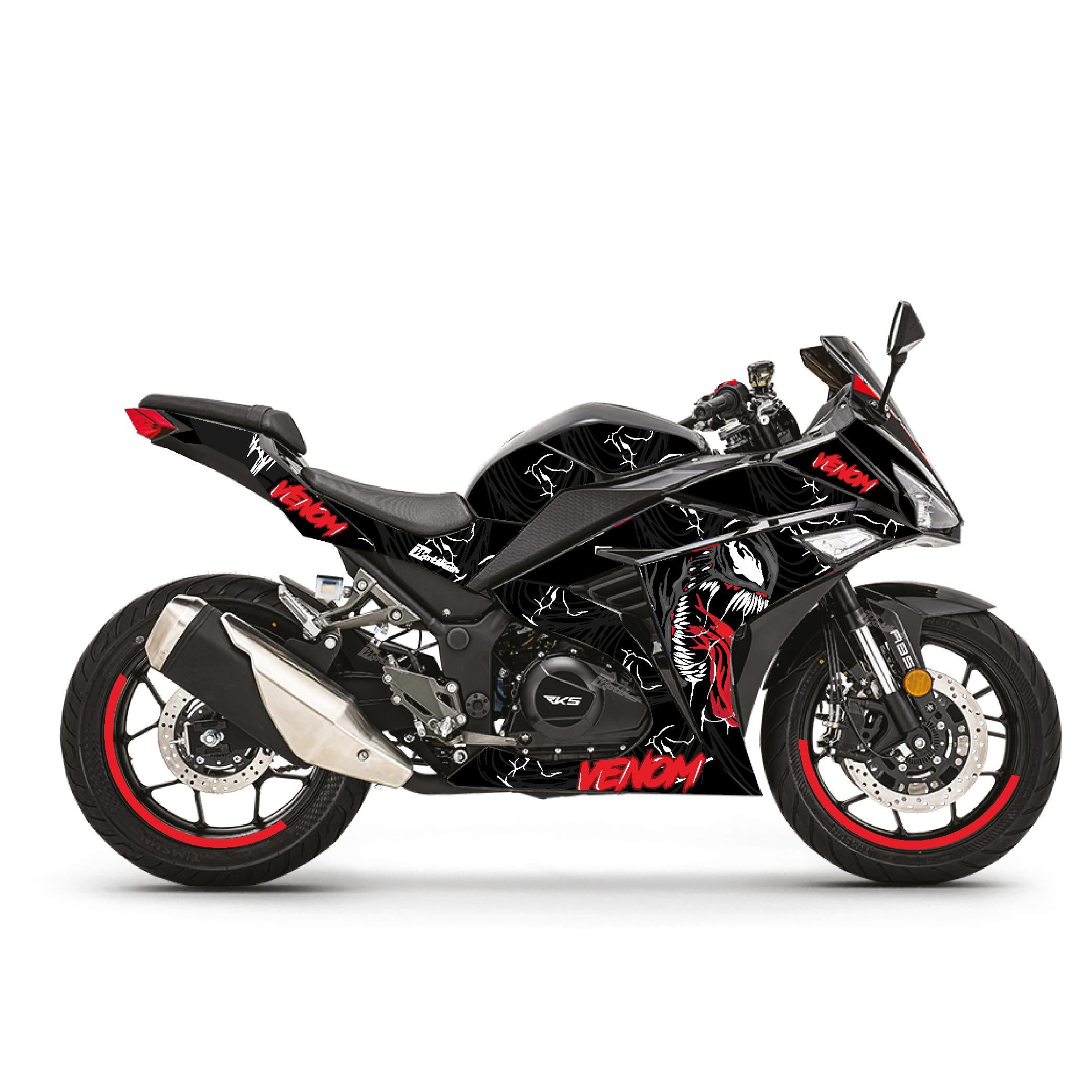 RKS R250 Kırmızı Siyah Venom Parçalı Kaplama Sticker Etiket Modeli