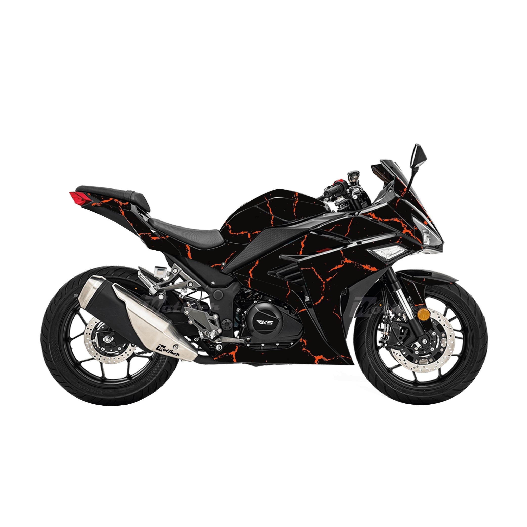 RKSRKS R250 Şimşek Desen Kaplama Motosiklet Sticker Etiket Modeli - Turuncu
