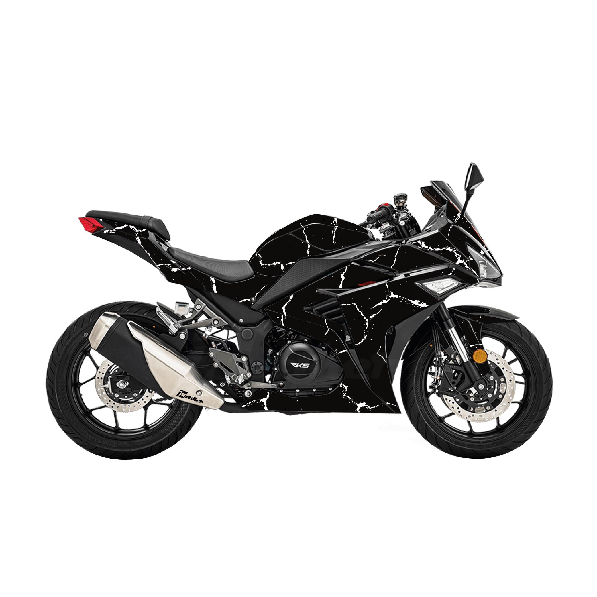 RKSRKS R250 Şimşek Desen Kaplama Motosiklet Sticker Etiket Modeli - Beyaz