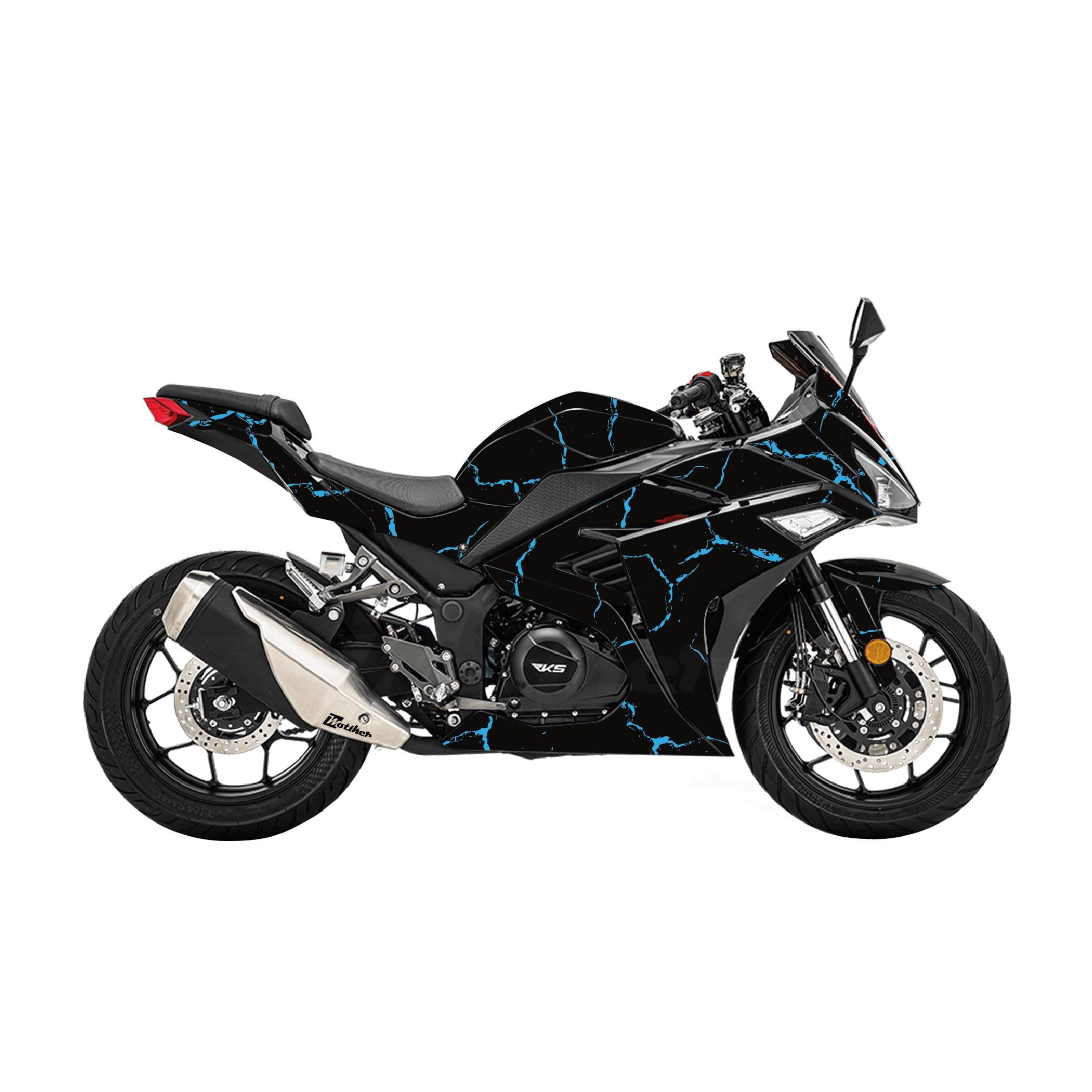 RKSRKS R250 Şimşek Desen Kaplama Motosiklet Sticker Etiket Modeli - Mavi
