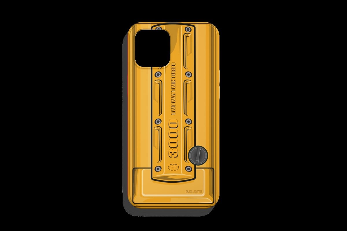 Toyota 2JZ Supra Külbütör Kapağı Telefon Kılıfı Baskısı Sarı