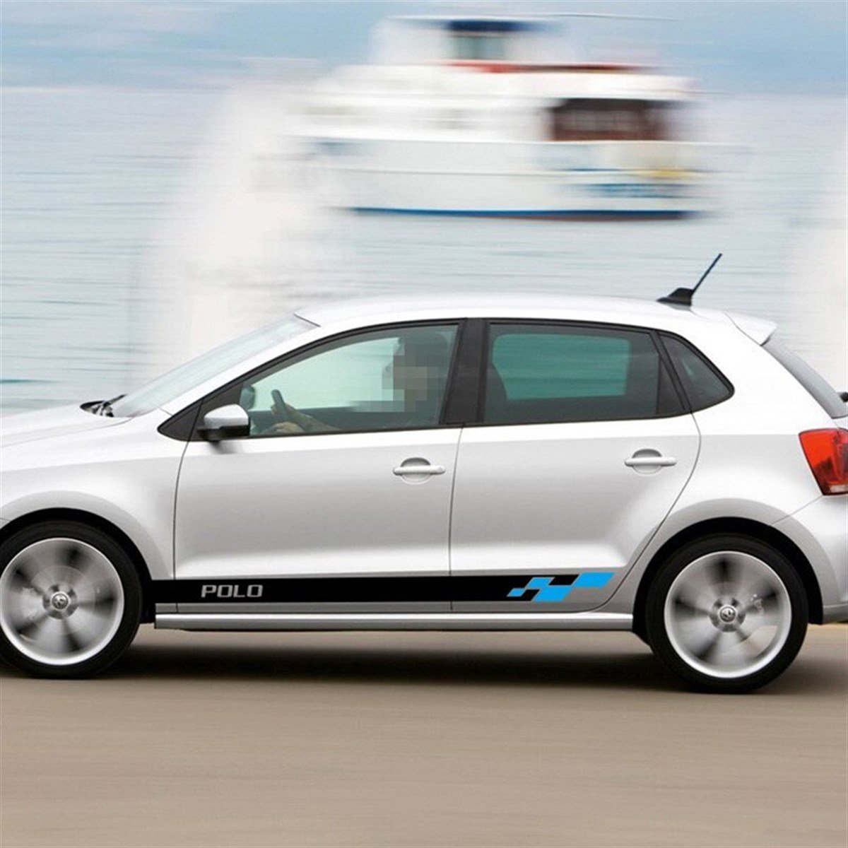 Volkswagen Polo Yan Kapı Siyah Mavi Sticker Etiket Modeli