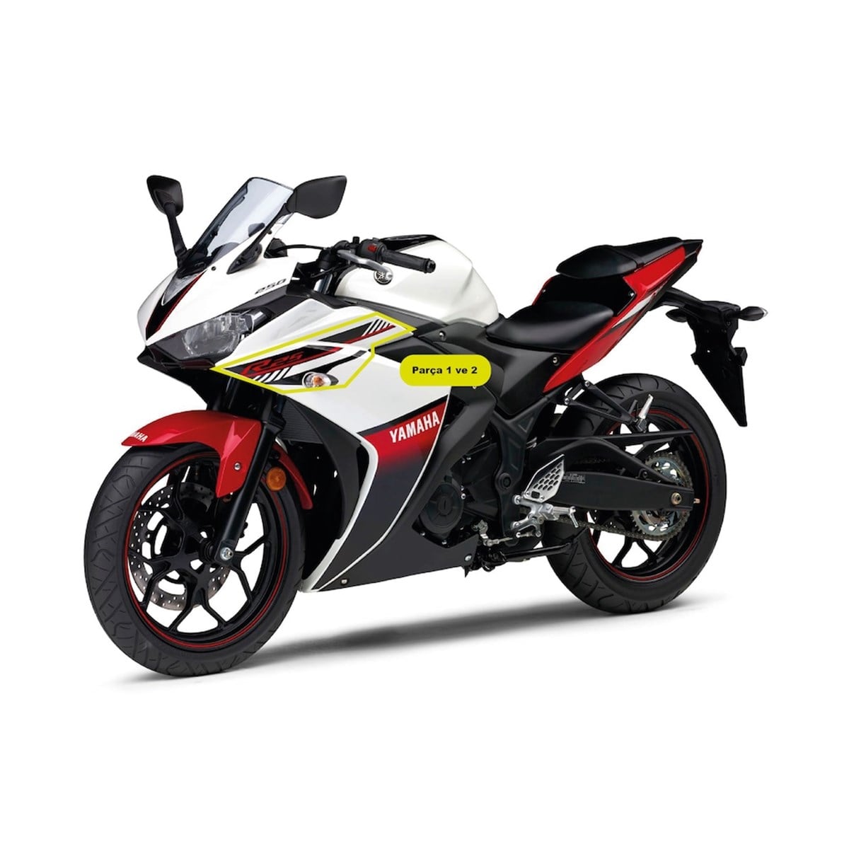 Yamaha 2016 Beyaz Kırmızı Orjinal Sol Sticker Modeli 1. ve 2. Parça