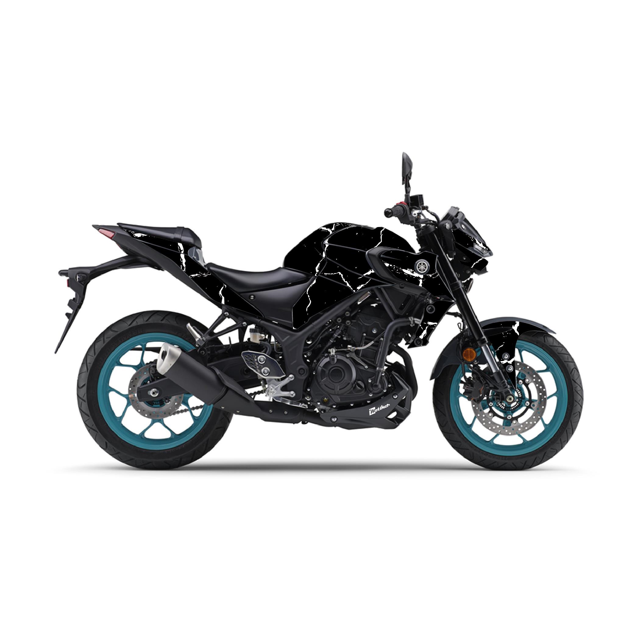 R25Yamaha MT-25 2020 - 2023 Sticker Şimşek Desen Kaplama Sticker Etiket Modeli Beyaz
