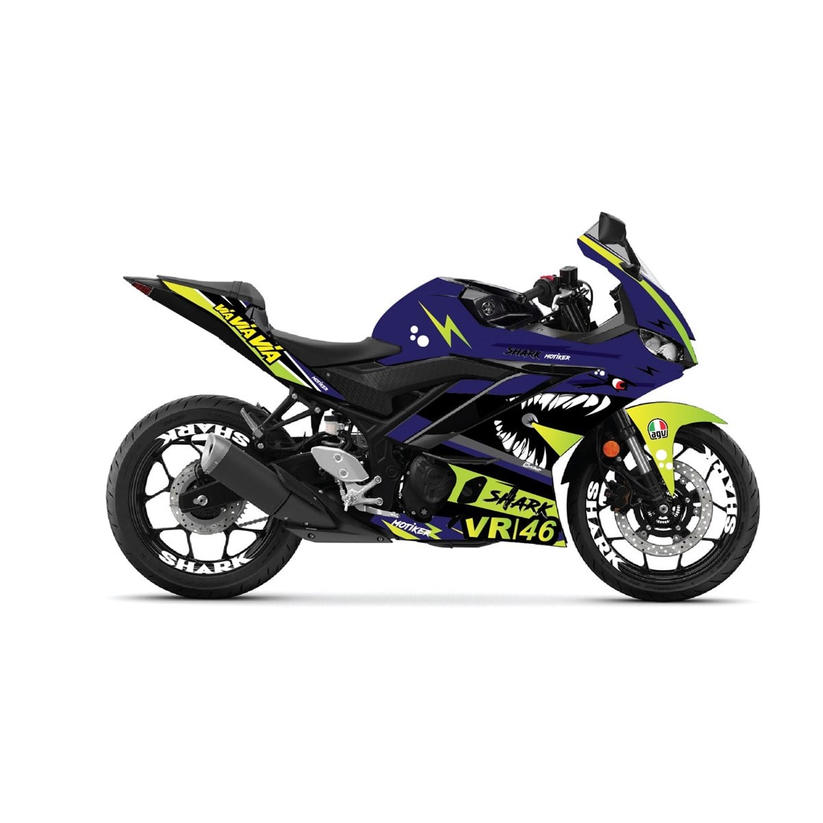 Yamaha R25 Lacivert Shark Takım ve Jant Sticker Etiket Modeli