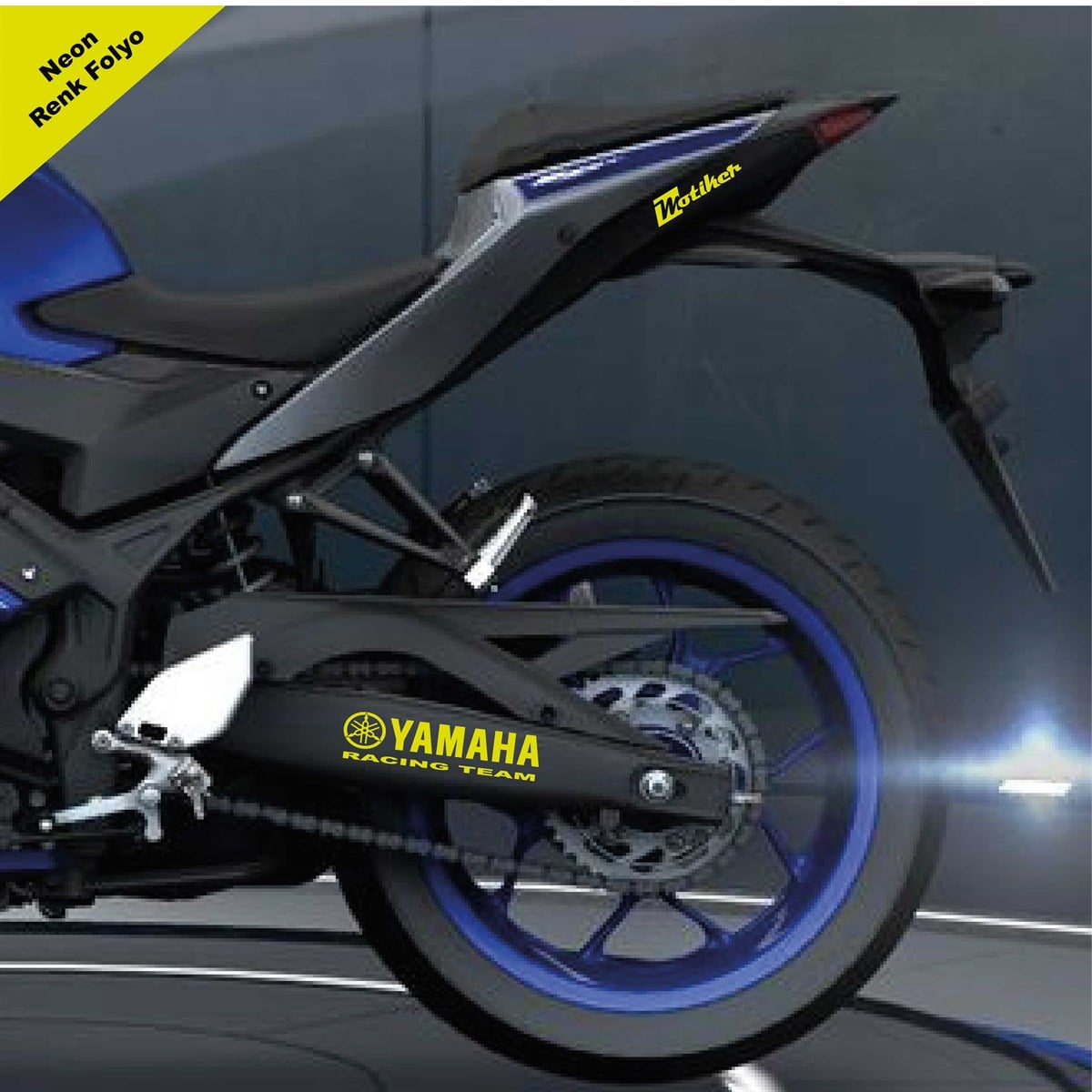 Yamaha Racıng Team Yazılı Neon Sarı Arka Maşa Sticker Etiket Modeli