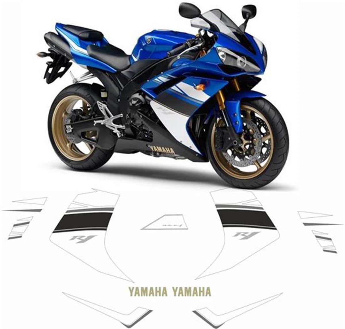 Yamaha Siyah-Lacivert YZF R1 2008 Sticker Etiket Modeli