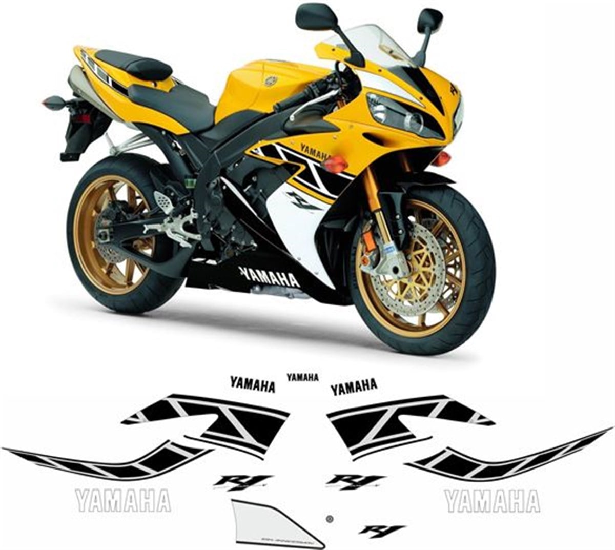 Yamaha Siyah-Sarı YZF R1 2006 Sticker Etiket Modeli