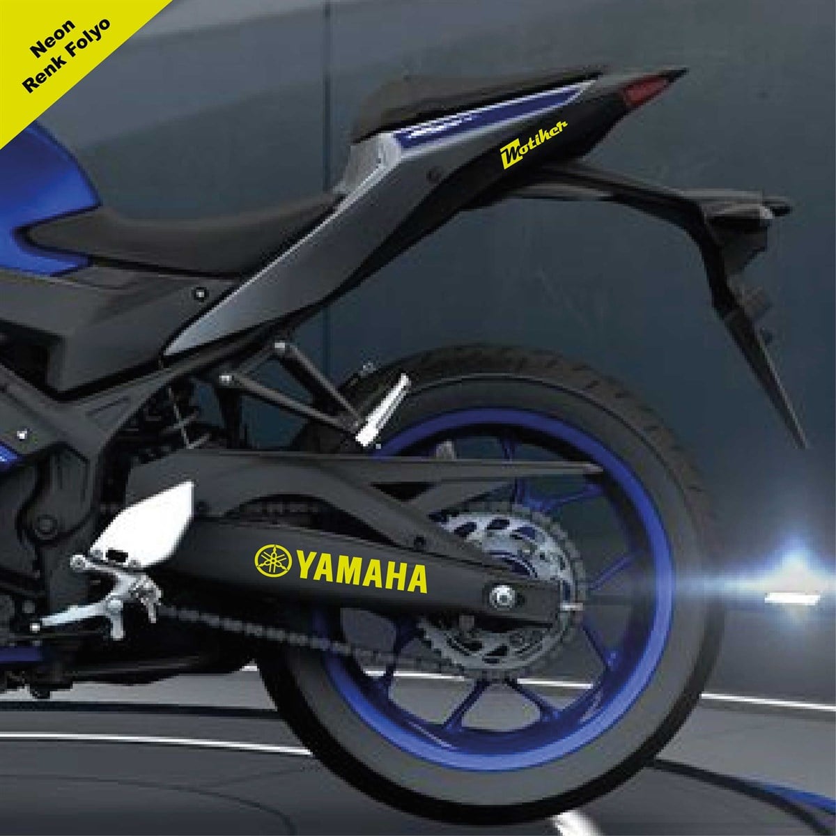 Yamaha Yazılı  Neon Sarı Arka Maşa Sticker Etiket Modeli