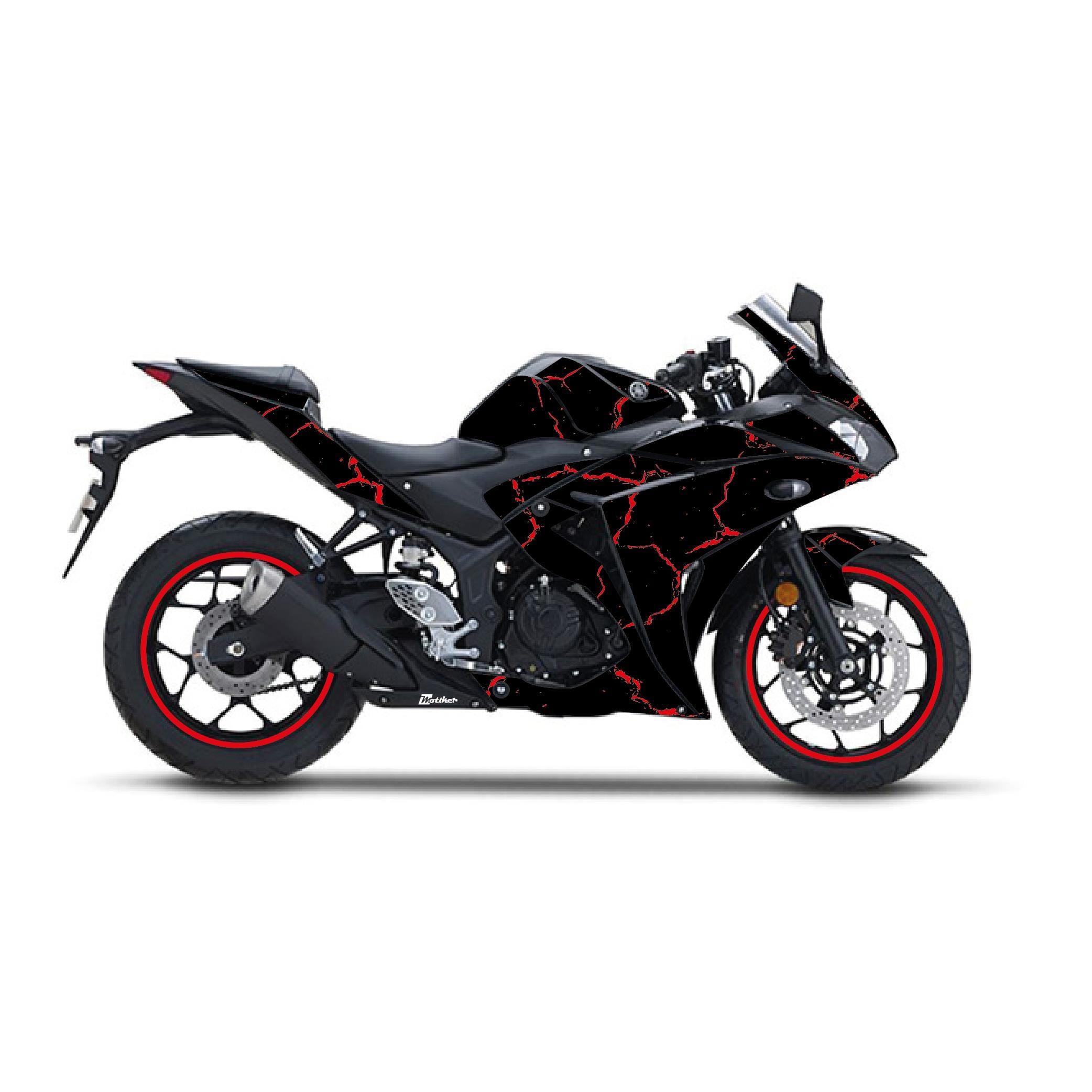 R25Yamaha YZF R25 2013 - 2018 Sticker Şimşek Desen Kaplama Sticker Etiket Modeli Kırmızı