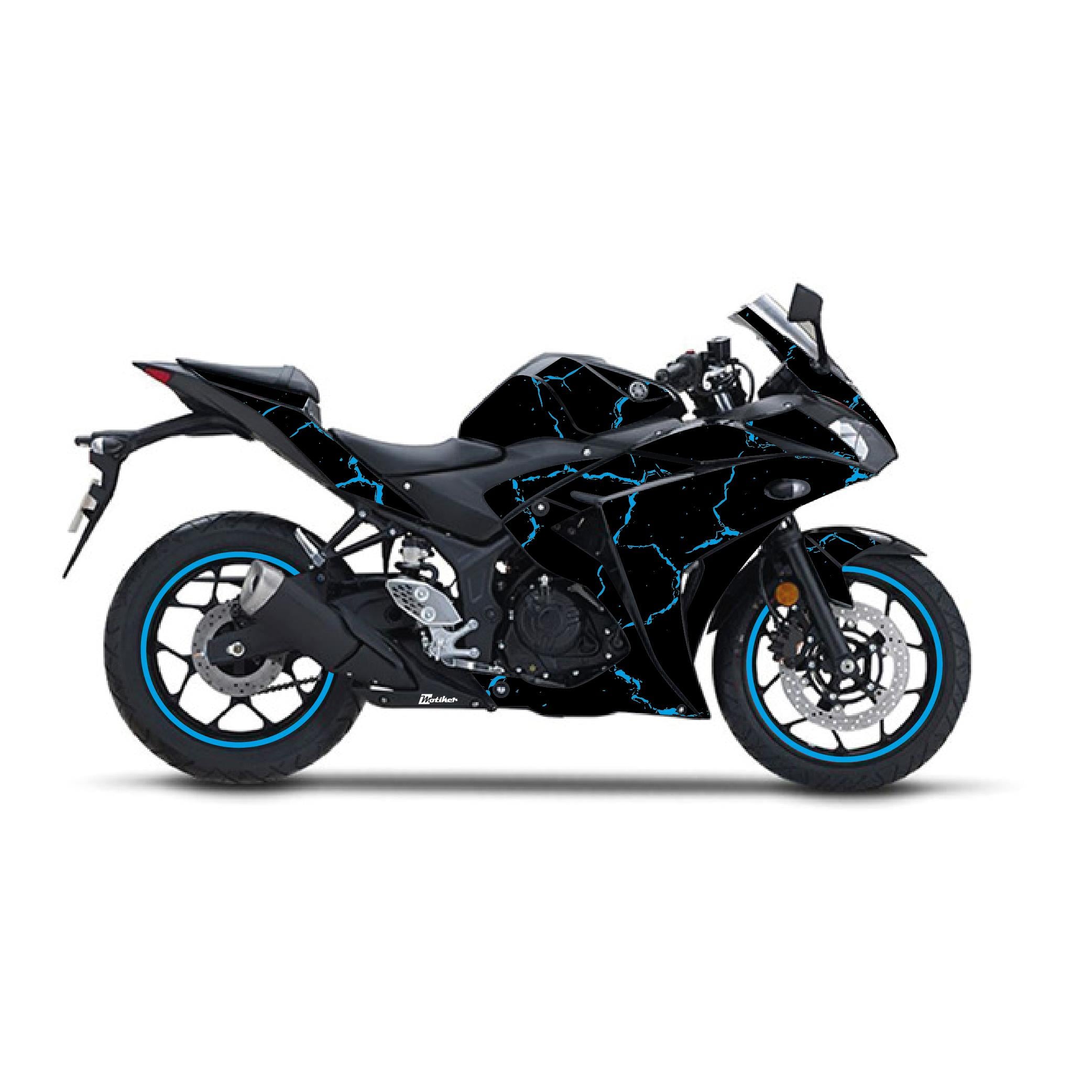 R25Yamaha YZF R25 2013 - 2018 Sticker Şimşek Desen Kaplama Sticker Etiket Modeli Mavi