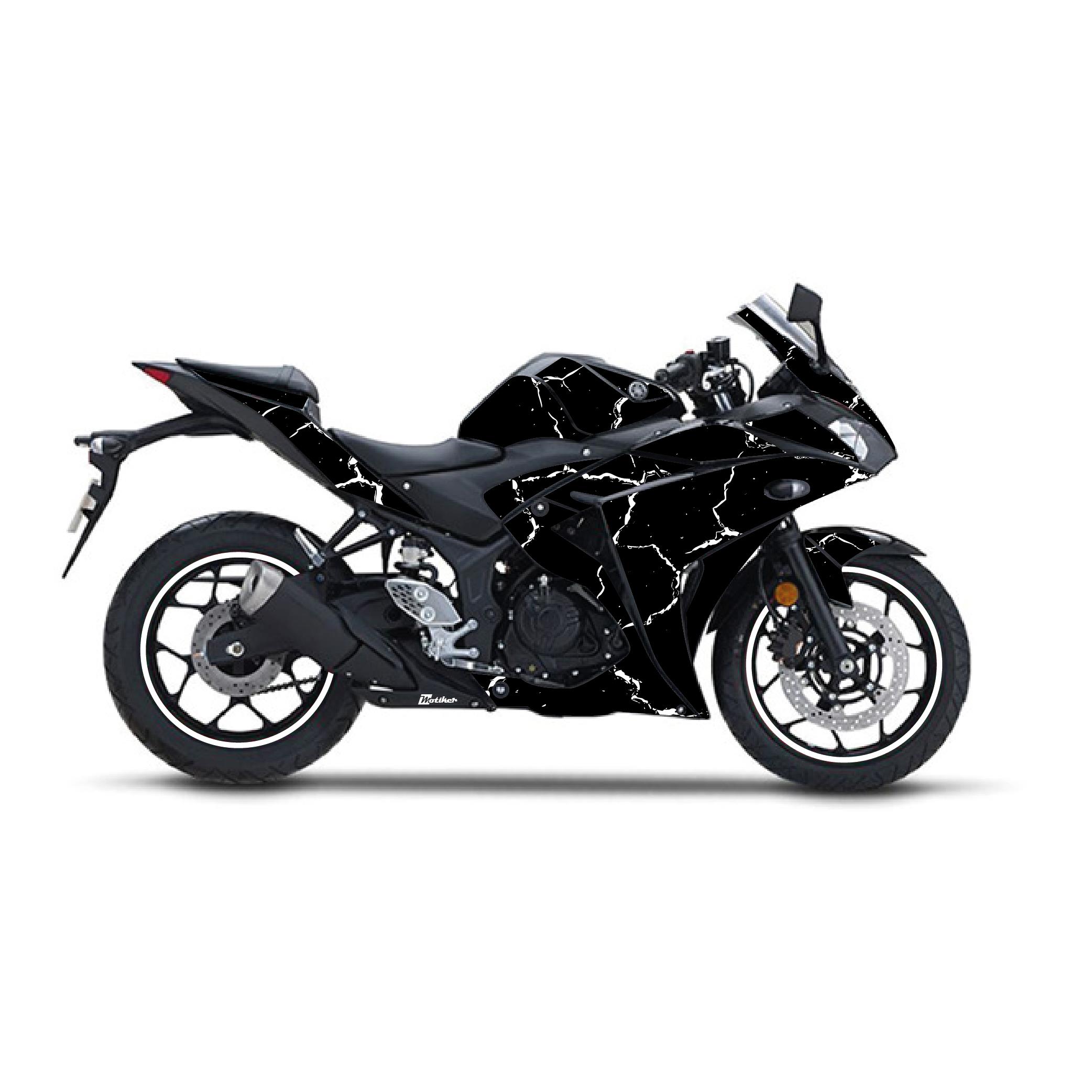 R25Yamaha YZF R25 2013 - 2018 Sticker Şimşek Desen Kaplama Sticker Etiket Modeli Beyaz