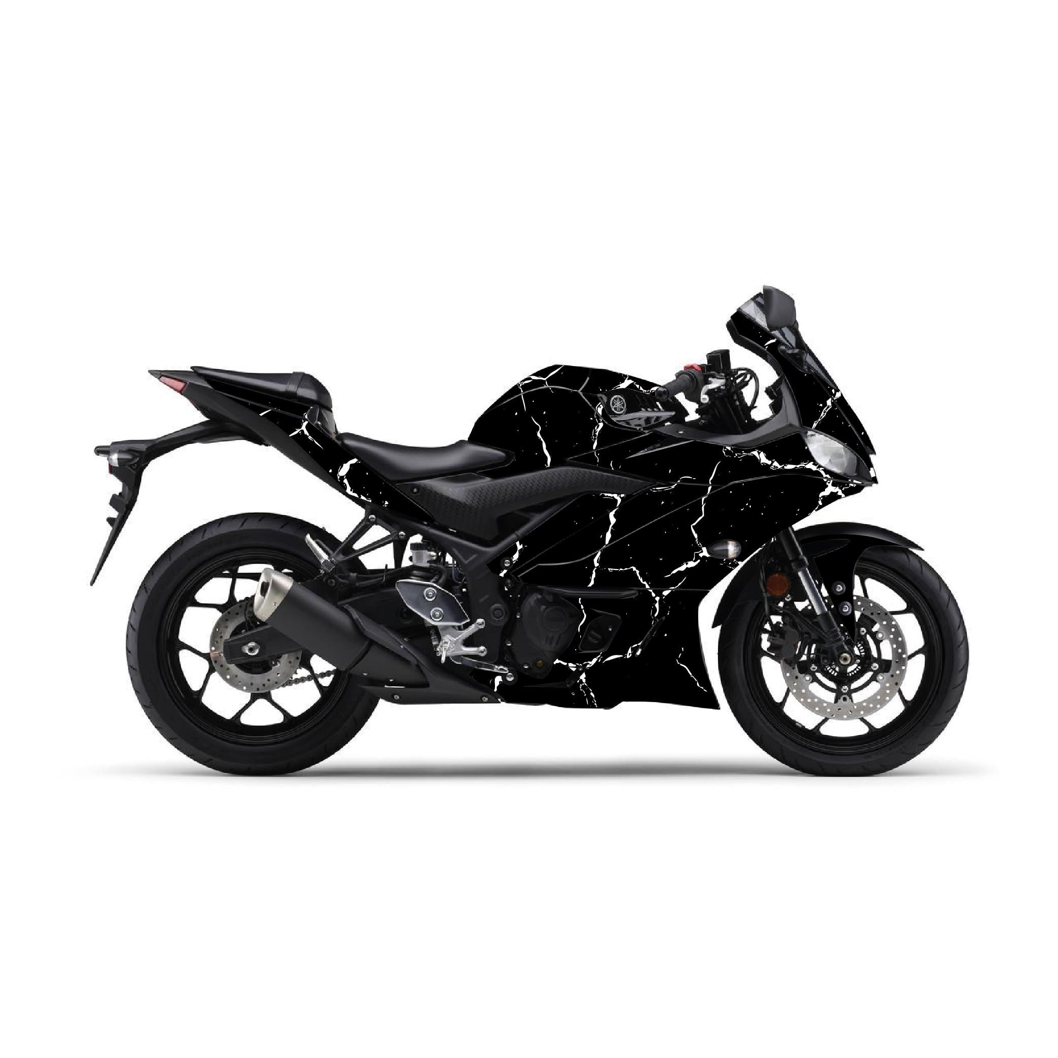 R25Yamaha YZF R25 2019 Sticker Şimşek Desen Kaplama Sticker Etiket Modeli Beyaz