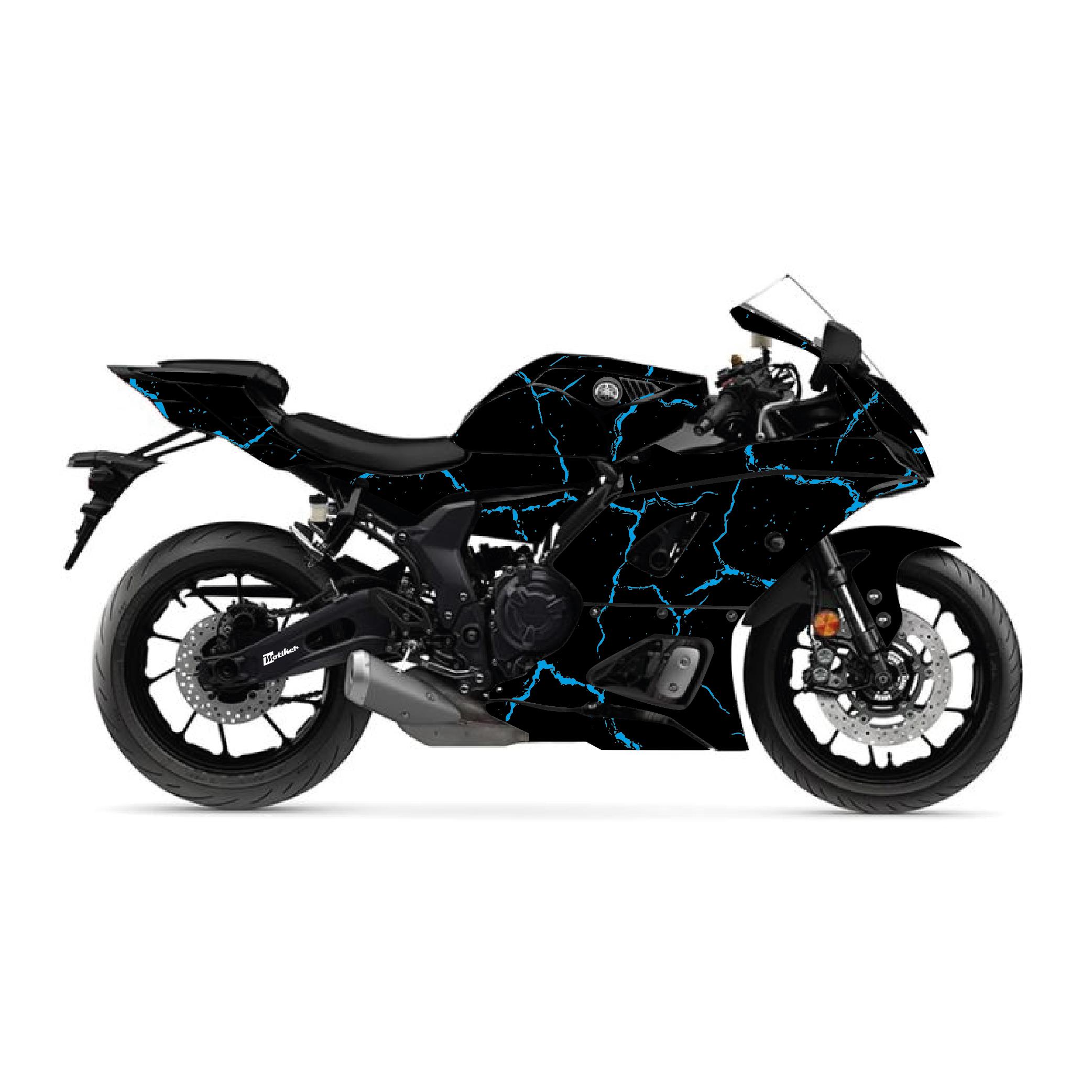 YZF R7Yamaha YZF R7 Sticker Şimşek Desen Kaplama Sticker Etiket Modeli Mavi