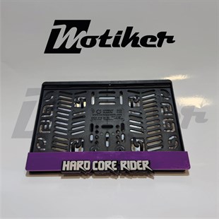 Pleksi Plakalık Hard Core Rider Mor Zemin Üzeri Beyaz tasarımlı Motorsiklet Plaklaık Modeli