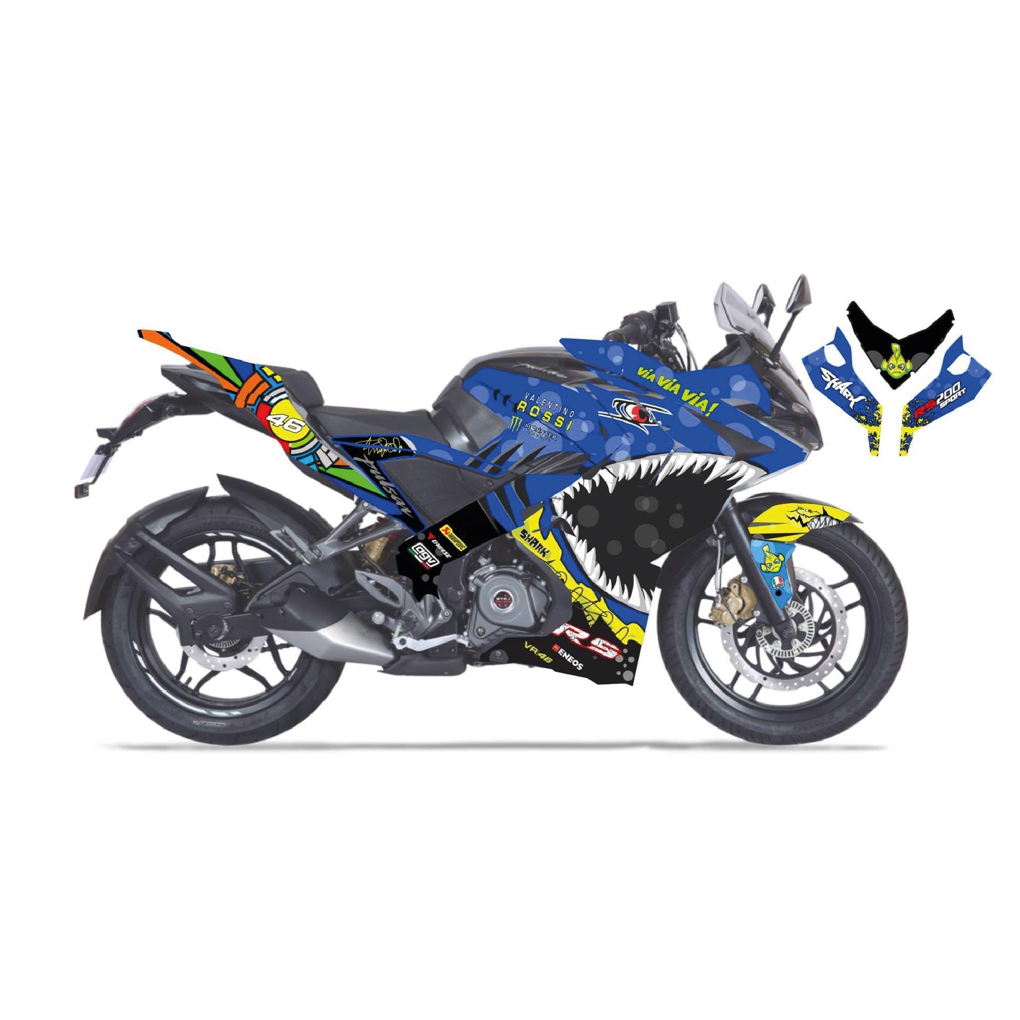 PULSAR RS 200 Bajaj RS200 Rossi Shark Sticker Etiket Parçalı Kaplama Modeli