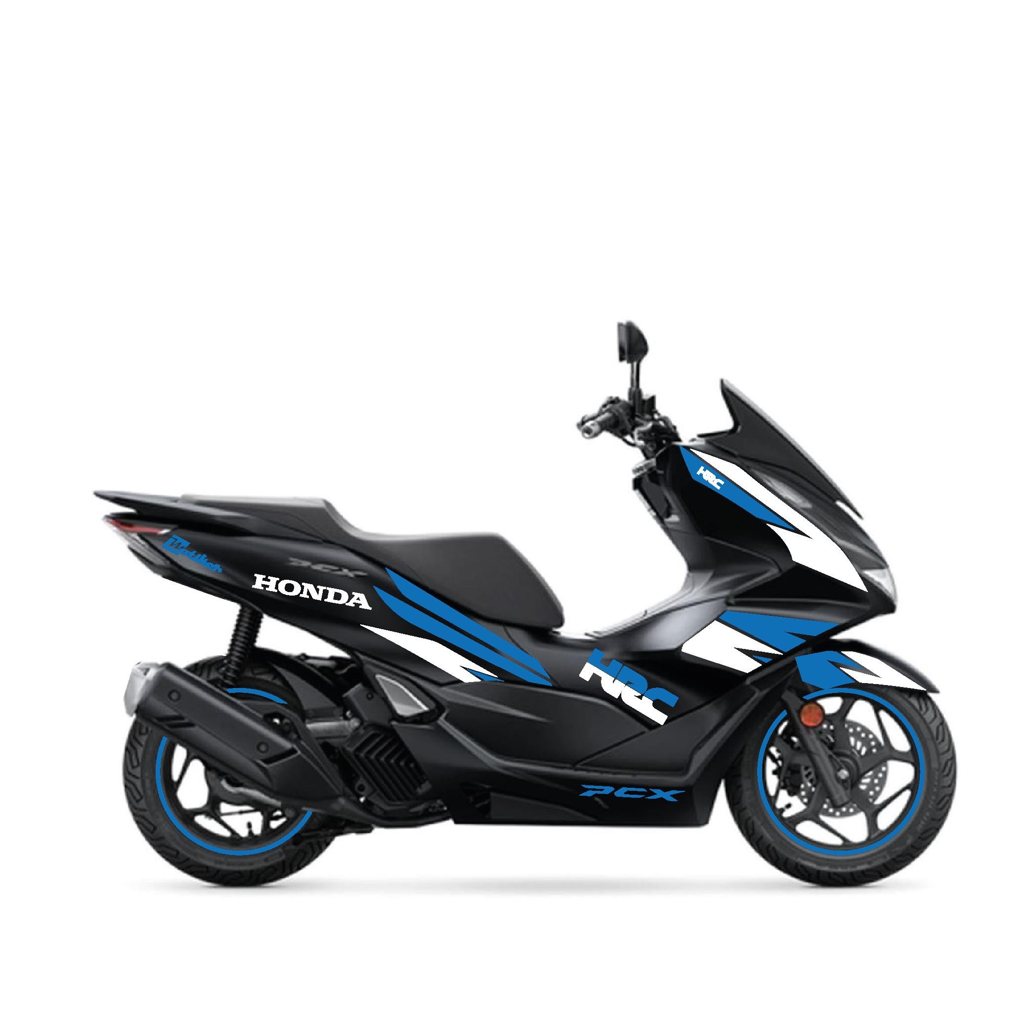PCX Honda PCX 2021 - 2024 Uyumlu Evrensel HRC Model Sticker Kaplama Etiket Modeli Mavi - Beyaz Renk