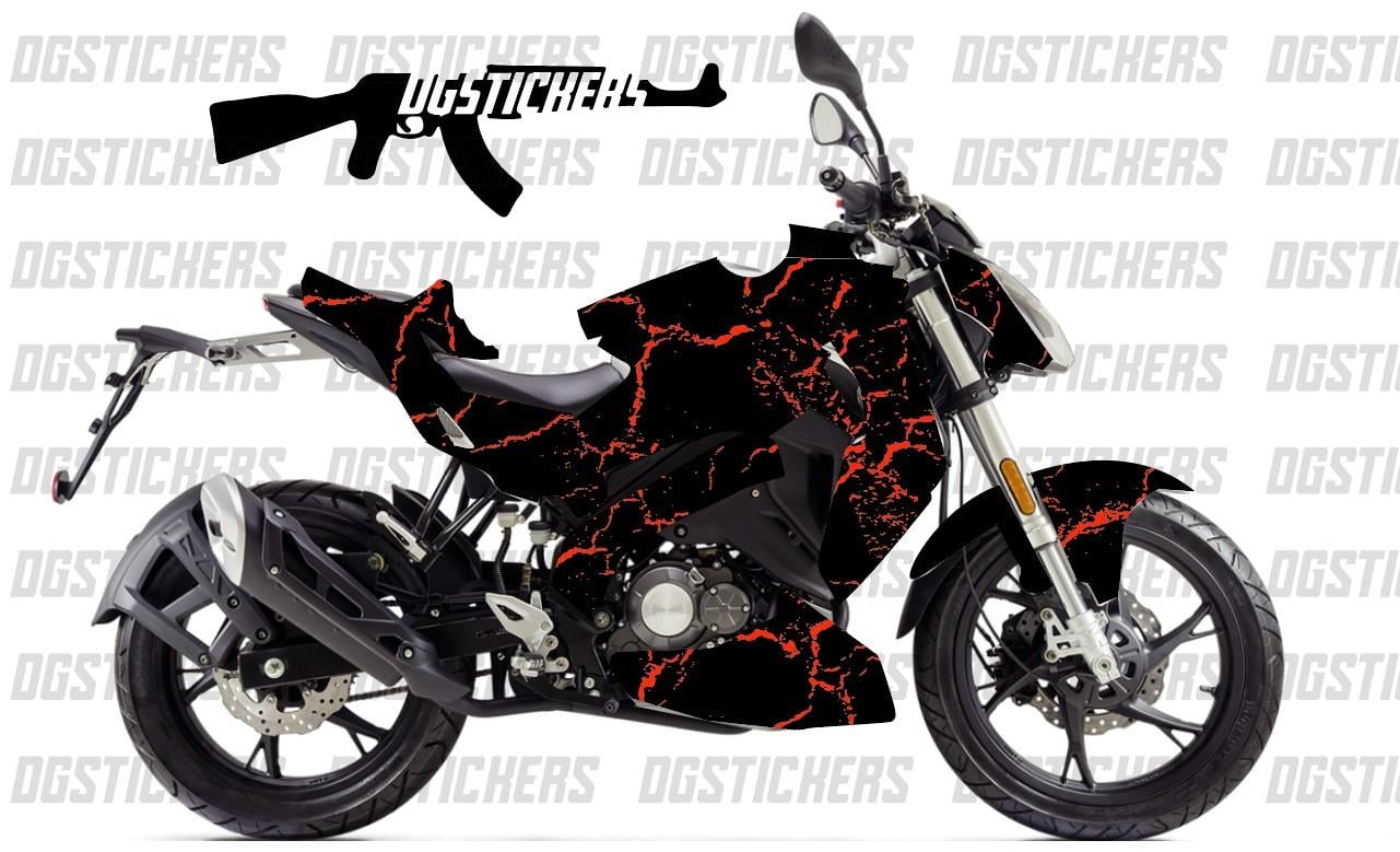 Benelli 125S Şimşek Kırmızı Siyah Tasarım Sticker Etiket Modeli