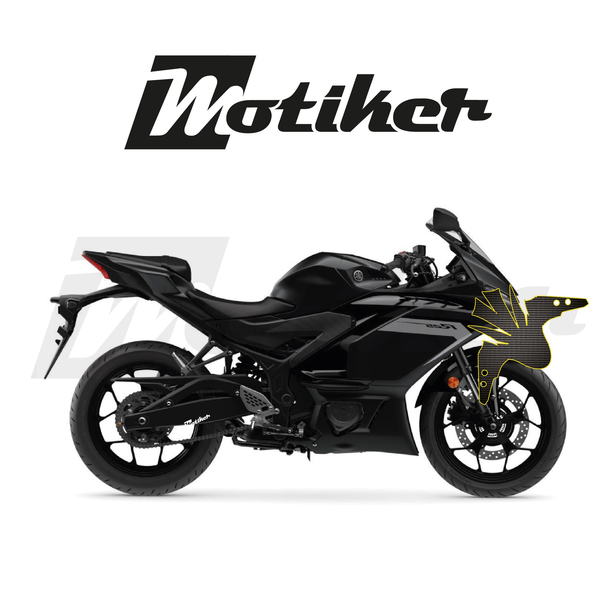 Yamaha YZF R25 - R3 /2019 - 2025   Model Ön Çamurluk Grenaj Mat Karbon Tasarım Sticker Etiket Modeli