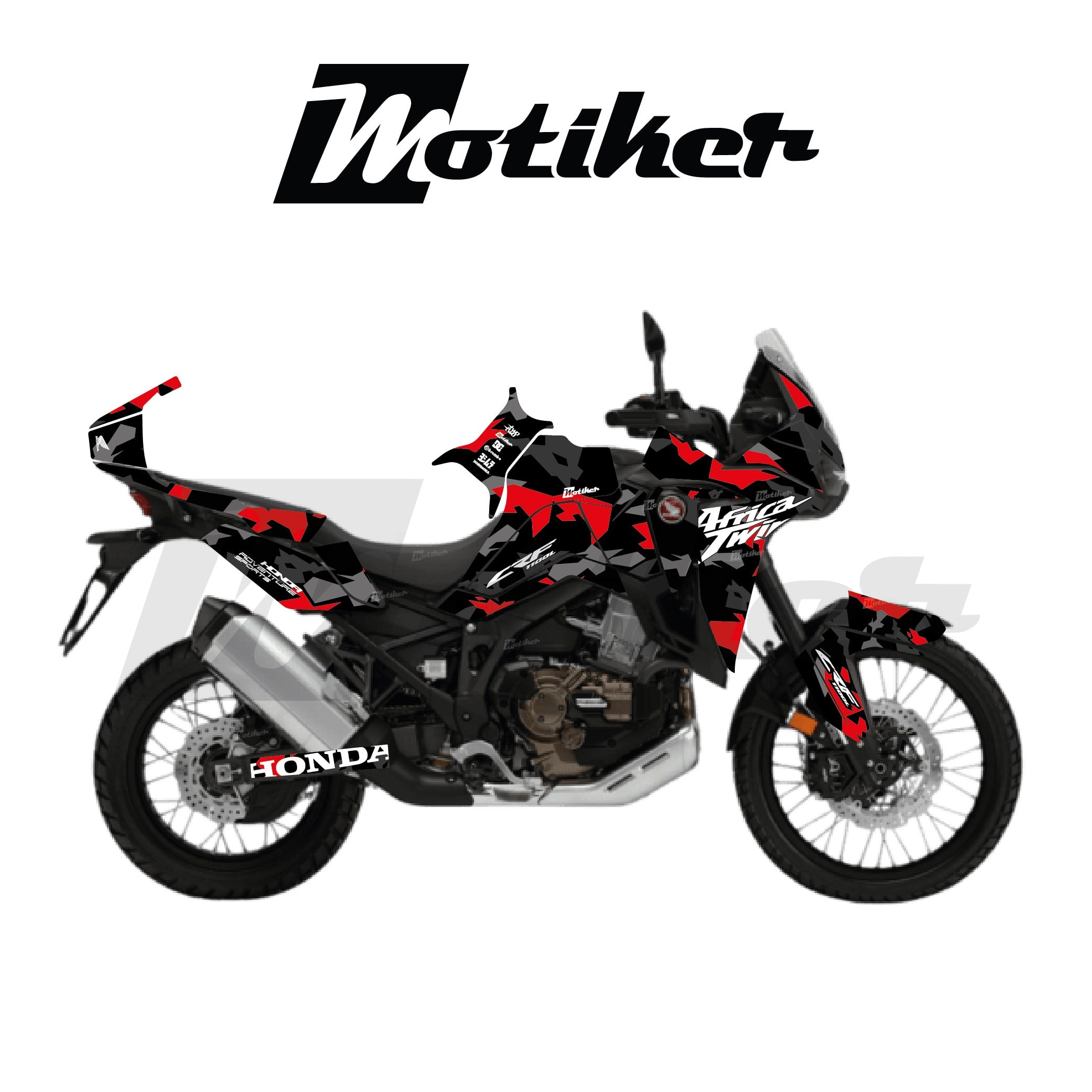 HONDA AFRICA TWIN CRF 1100 L 2020-2023 Adventure Camouflage Parçalı Kaplama Siyah Kırmızı Gri