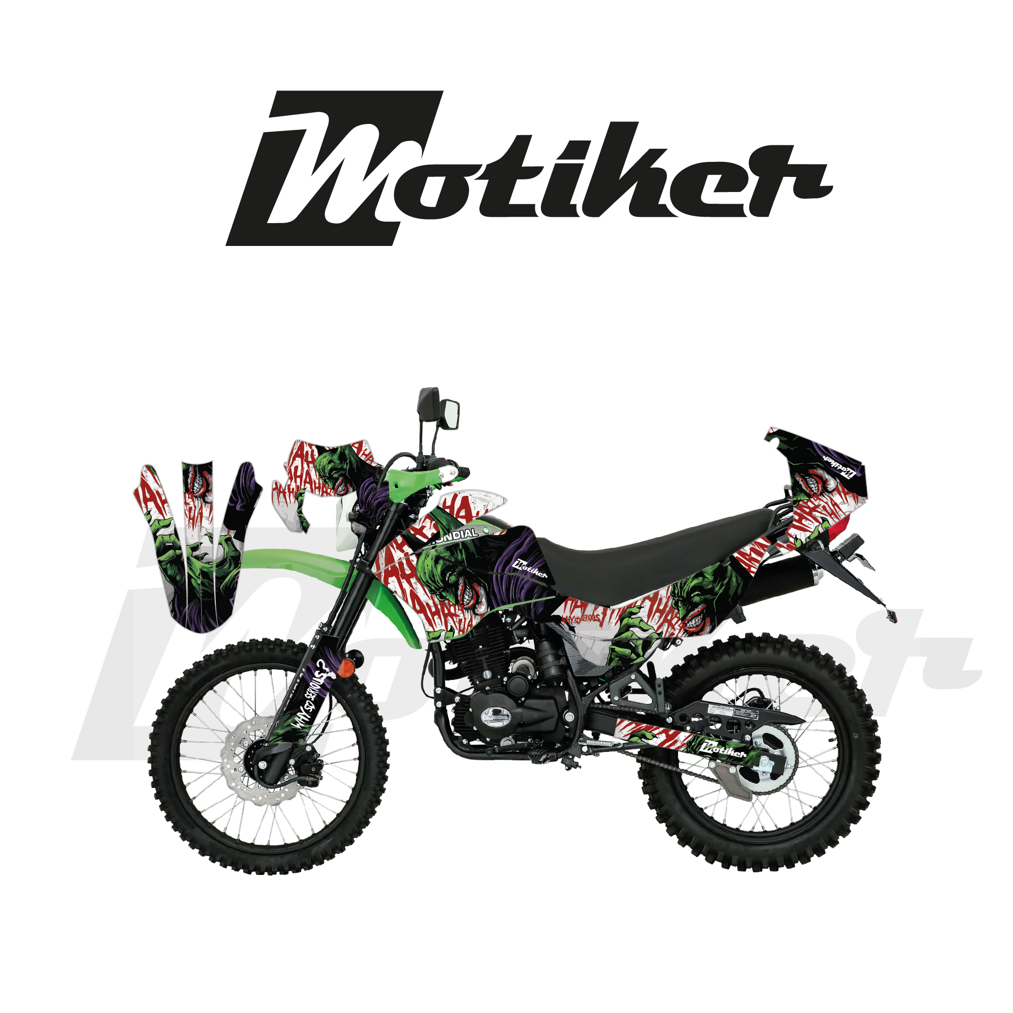 Mondial 2022-2026 Model X-Treme Max 200İ Joker Tasarımı Beyaz Zemin Üstü Yeşil Mor Sticker Etiket Modeli