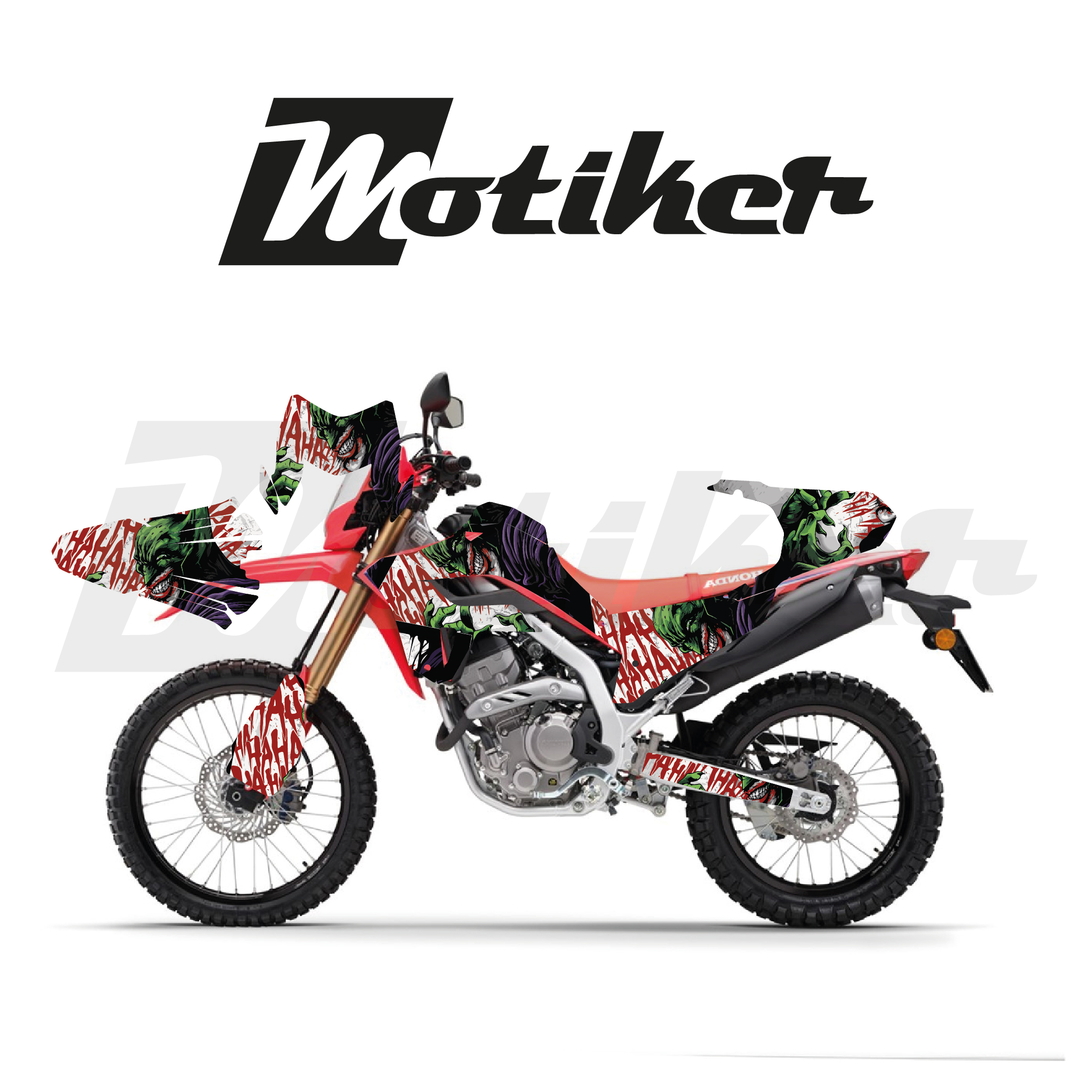 Honda CRF 250L 2021-2026 Model Joker Tasarım Beyaz Zemin Üstü Yeşil Mor Sticker Etiket Modeli 