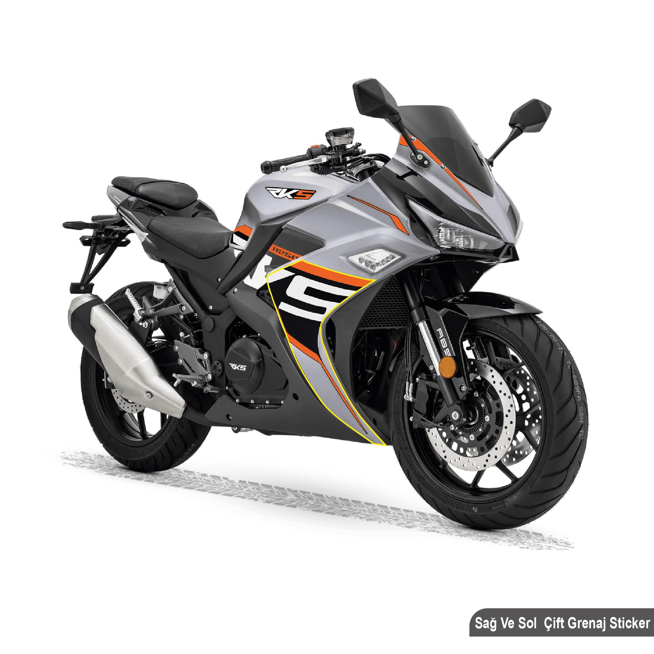 RKS R250 Orjinal Tasarım Sticker Etiket Modeli Sağ ve Sol Grenaj Sticker Turuncu