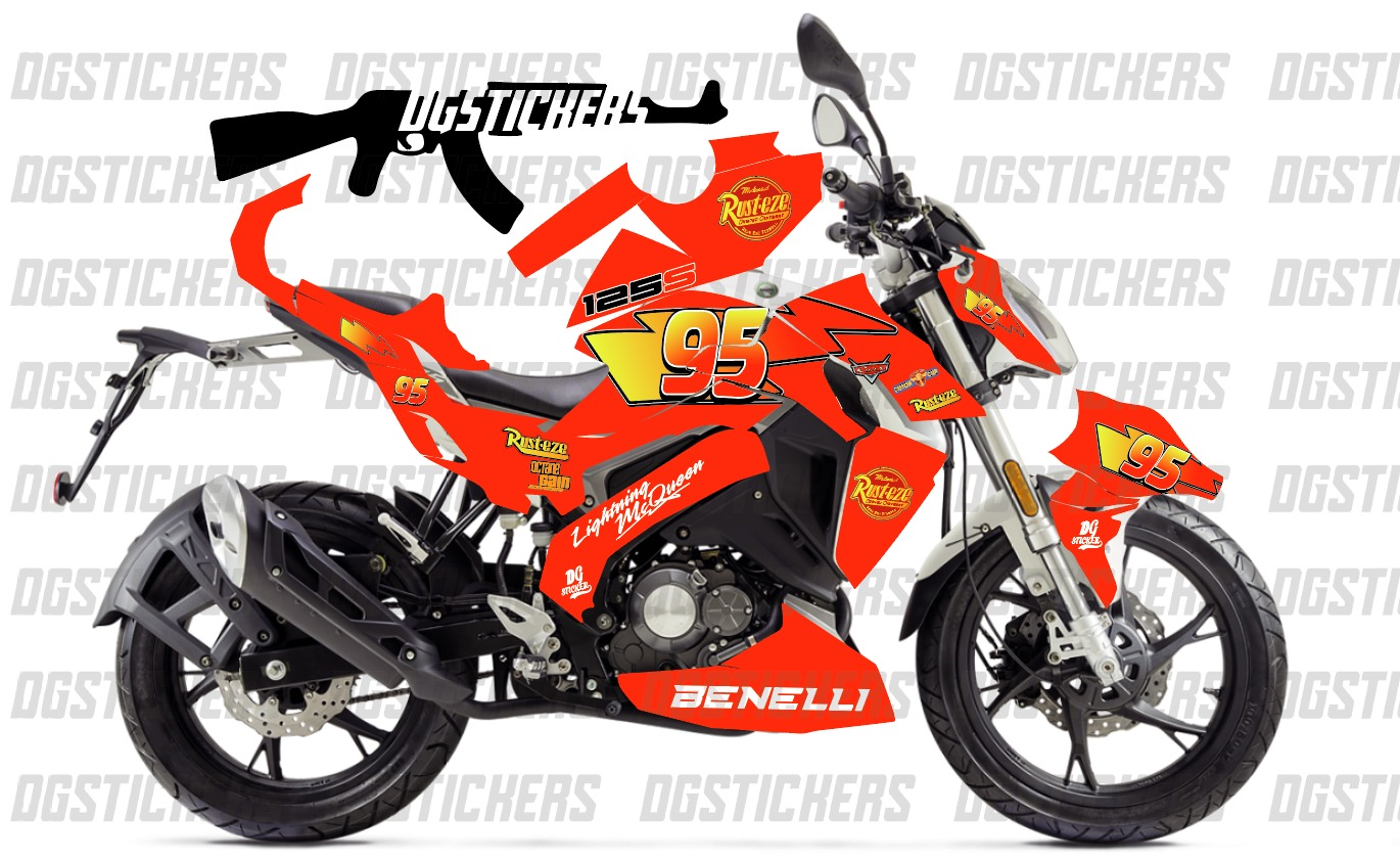 Benelli 125S Şimşek Mcqueen Kırmızı Tasarımı Sticker Etiket Modeli