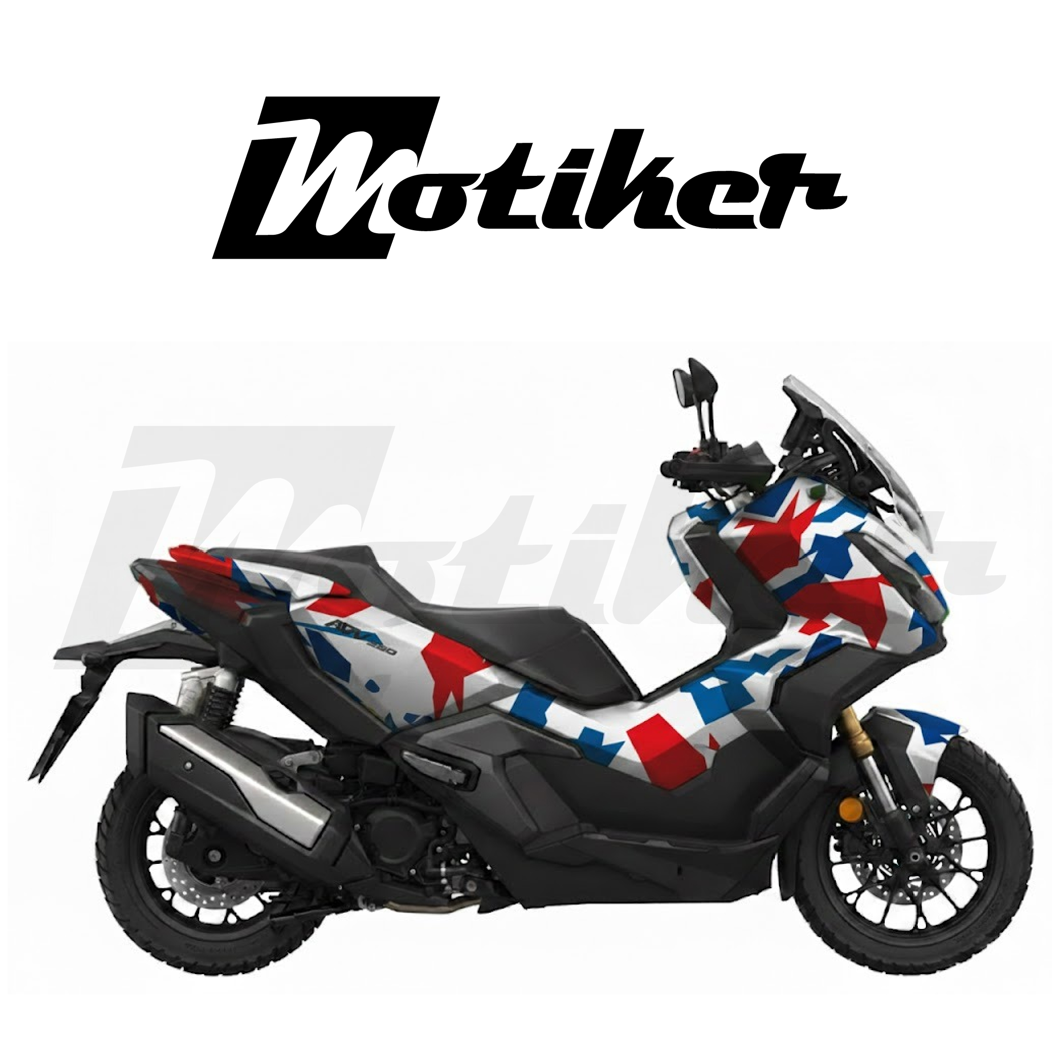 Honda ADV 350 Adventure Kamuflaj Tasarımı Kırmızı Lacivert Sticker Etiket Modeli