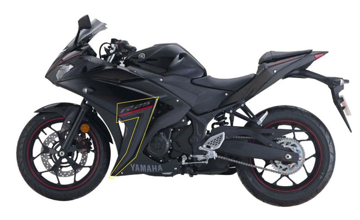 2018 Yamaha YZF R25 Siyah Sol Yan Grenaj Sticker Etiket Modeli