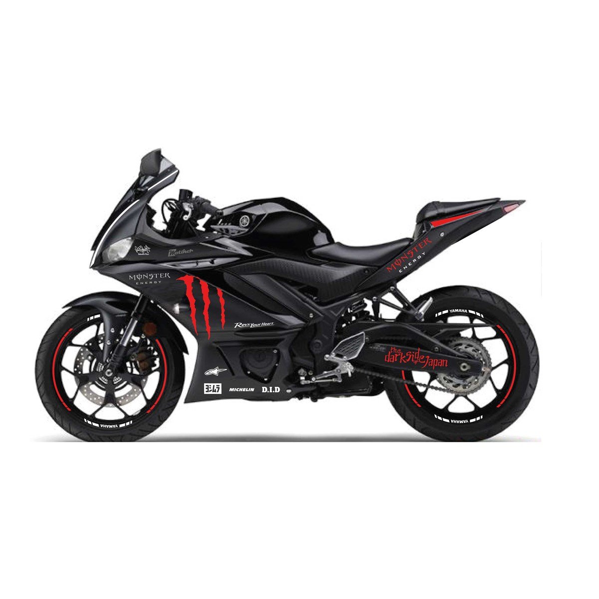 2019-2020 Yamaha YZF R25 Kırmızı- Beyaz Monster Sticker Etiket Full Takım Modeli
