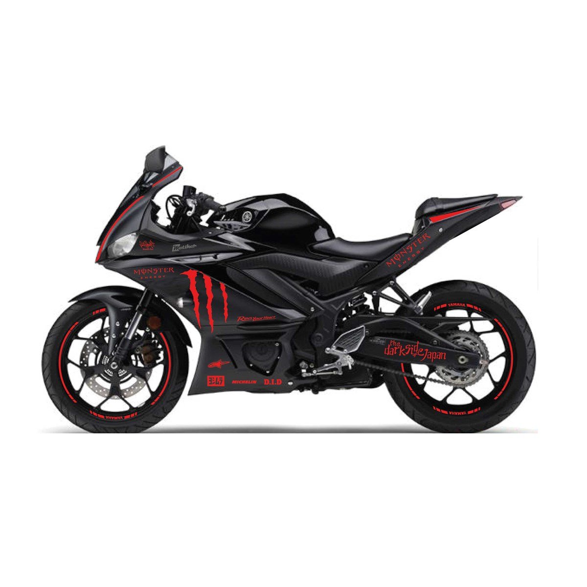 2019-2020  Yamaha YZF R25 Kırmızı Monster Sticker Etiket Full Takım Modeli